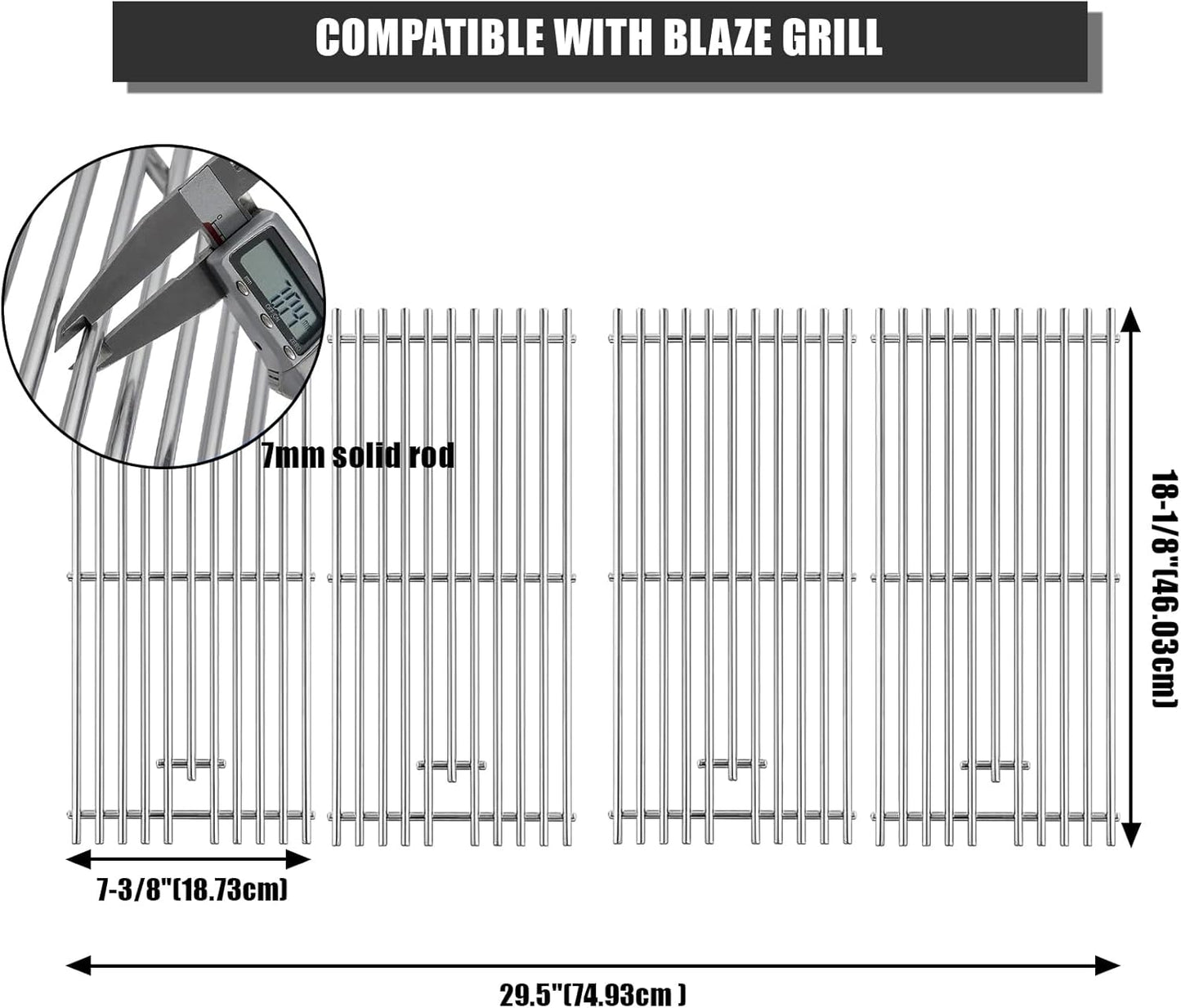 SafBbcue RJC008P RJC32A Grates Grill Replacement for RCS Summerset and Blaze Grills Stainless Steel Cooking Grids for RCS RJC32A RJC32AL Summerset Sizzler 32" Blaze 32" 4 Burner Grills BLZ-4LTE2-NG