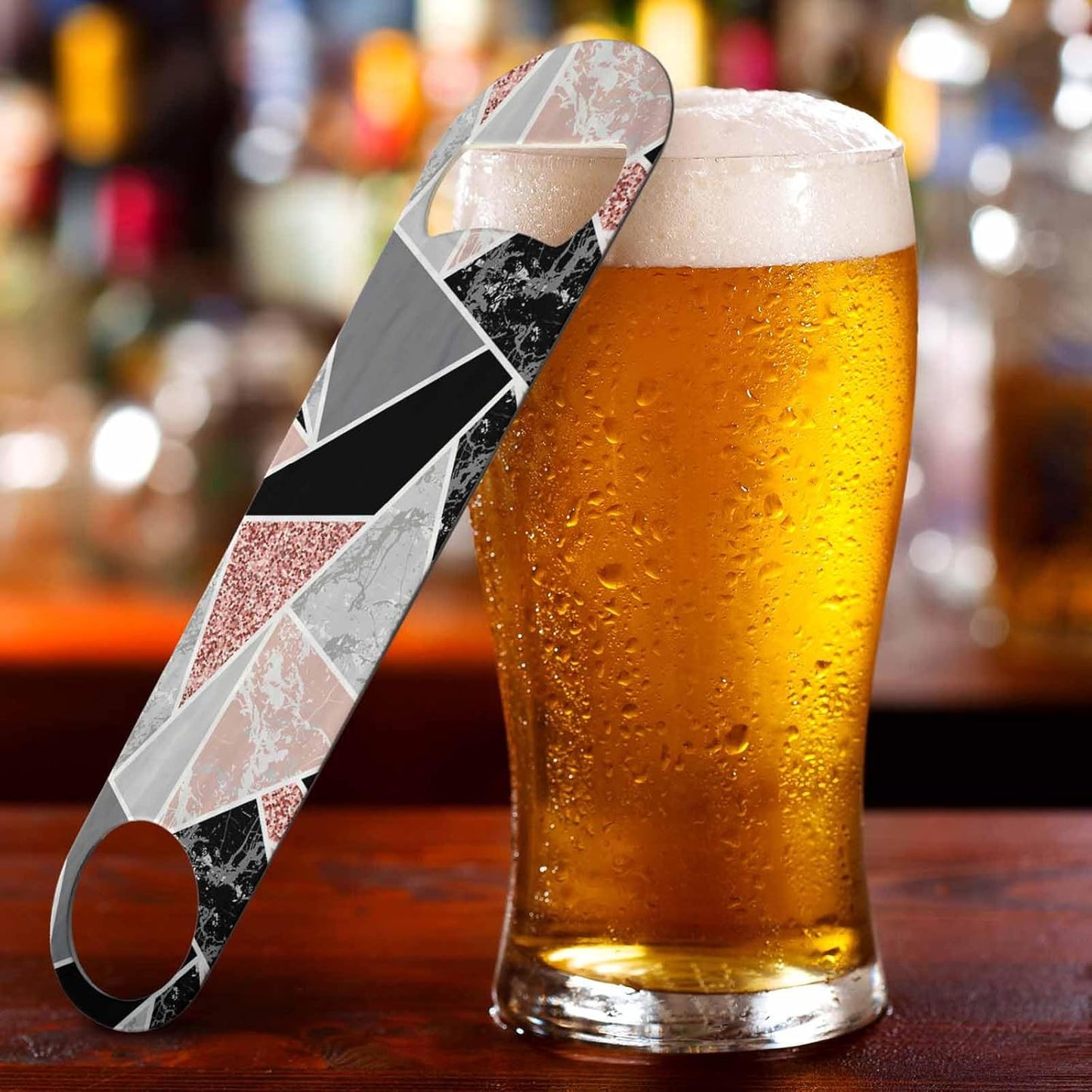 Marble Stainless Steel Bottle Opener Geometric Shapes Marble Black Grey Pink Triangle Fashion Simple Style Flat Beer Bottle Opener Keychain for Home Kitchen Bar Restaurant Party Birthday Gift