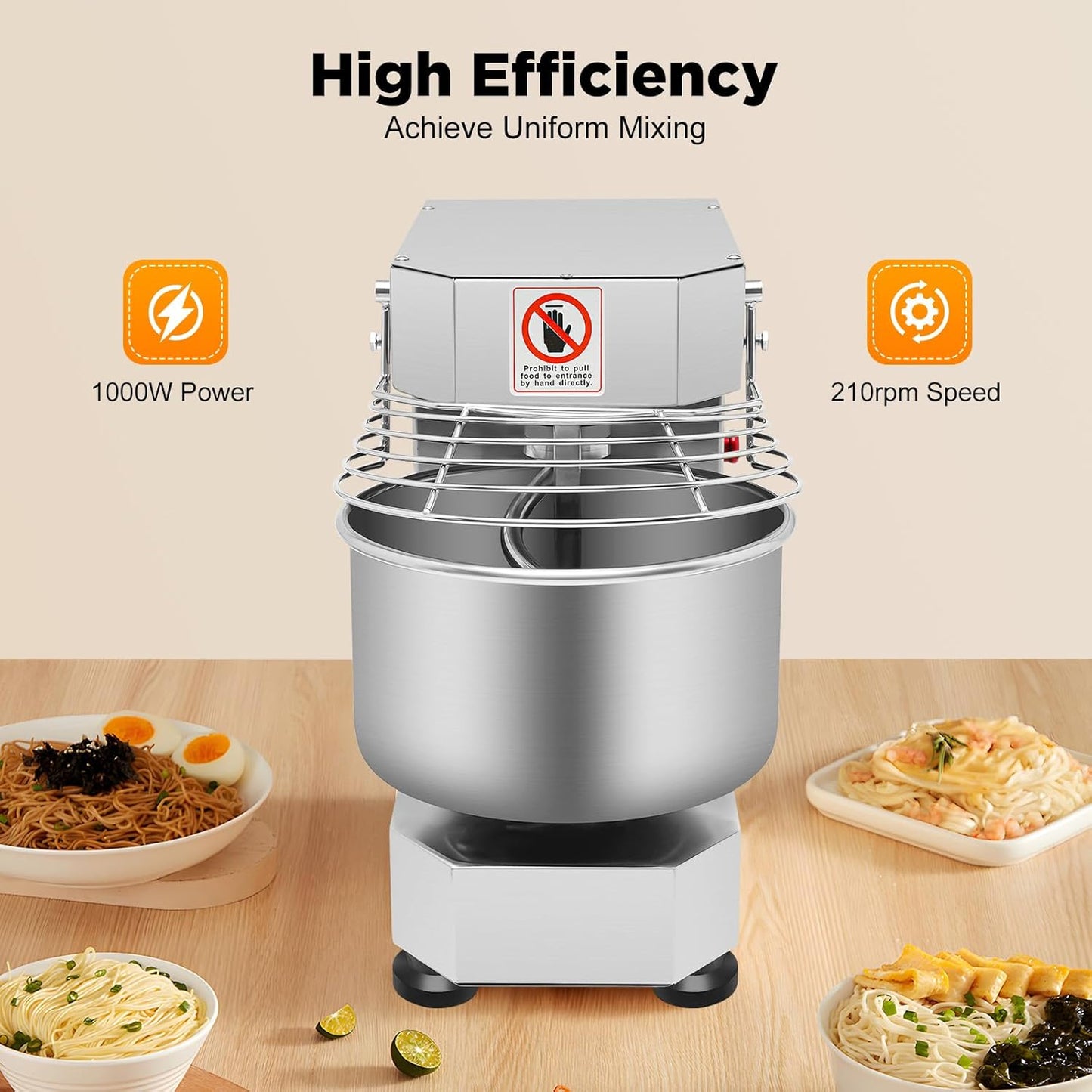 Commercial Dough Mixer Electric, 10.6Qt 750W 201 Stainless Steel Large Dough Maker Machine, Heavy Duty Flour Mixing Machine, Bread Mixer for Restaurant School Bakery