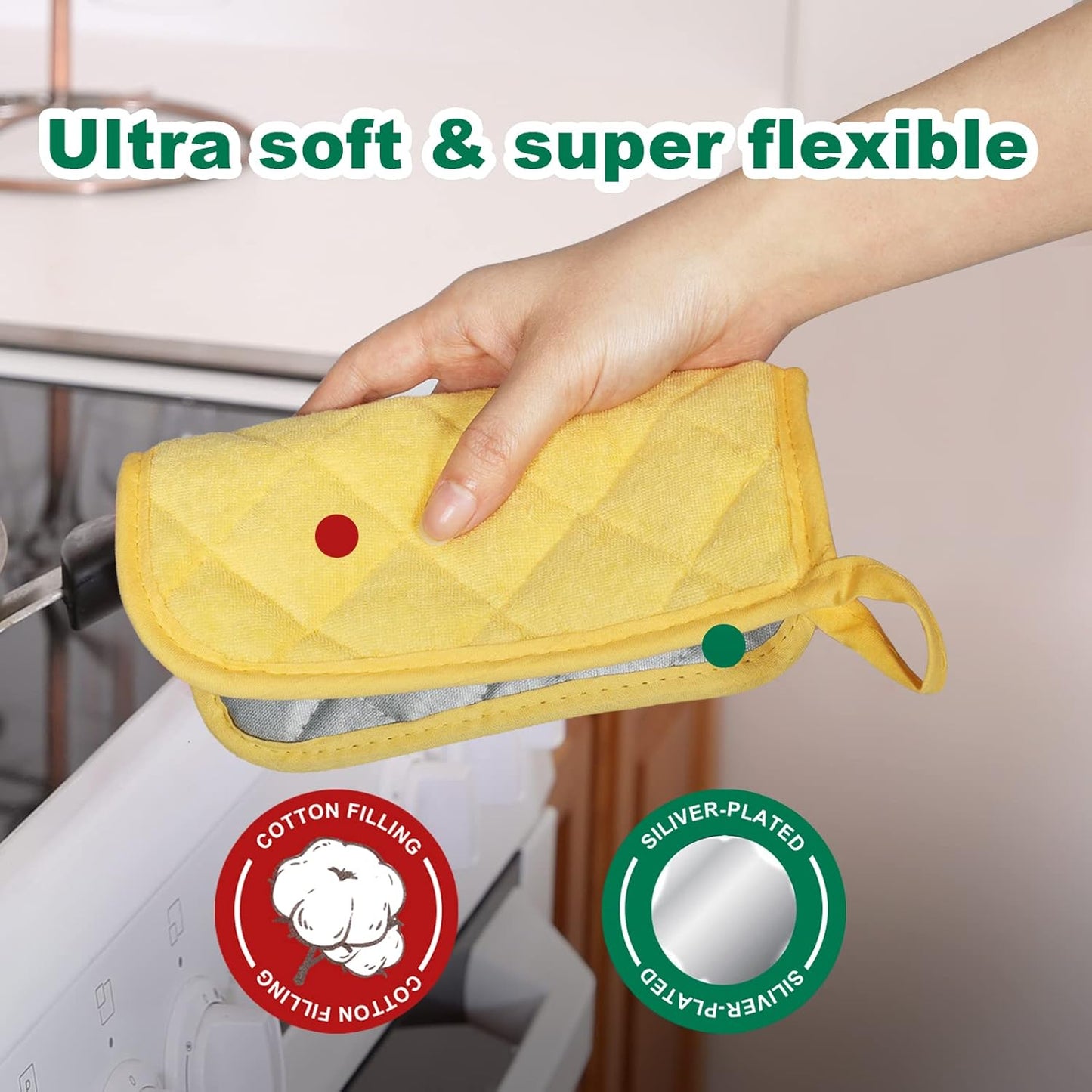 Joyhalo 6 Pack Pot Holders for Kitchen,Cotton Oven Holder with Great Heat Resistance,Non Slip Hot Pads for Kitchen Clearance,Yellow