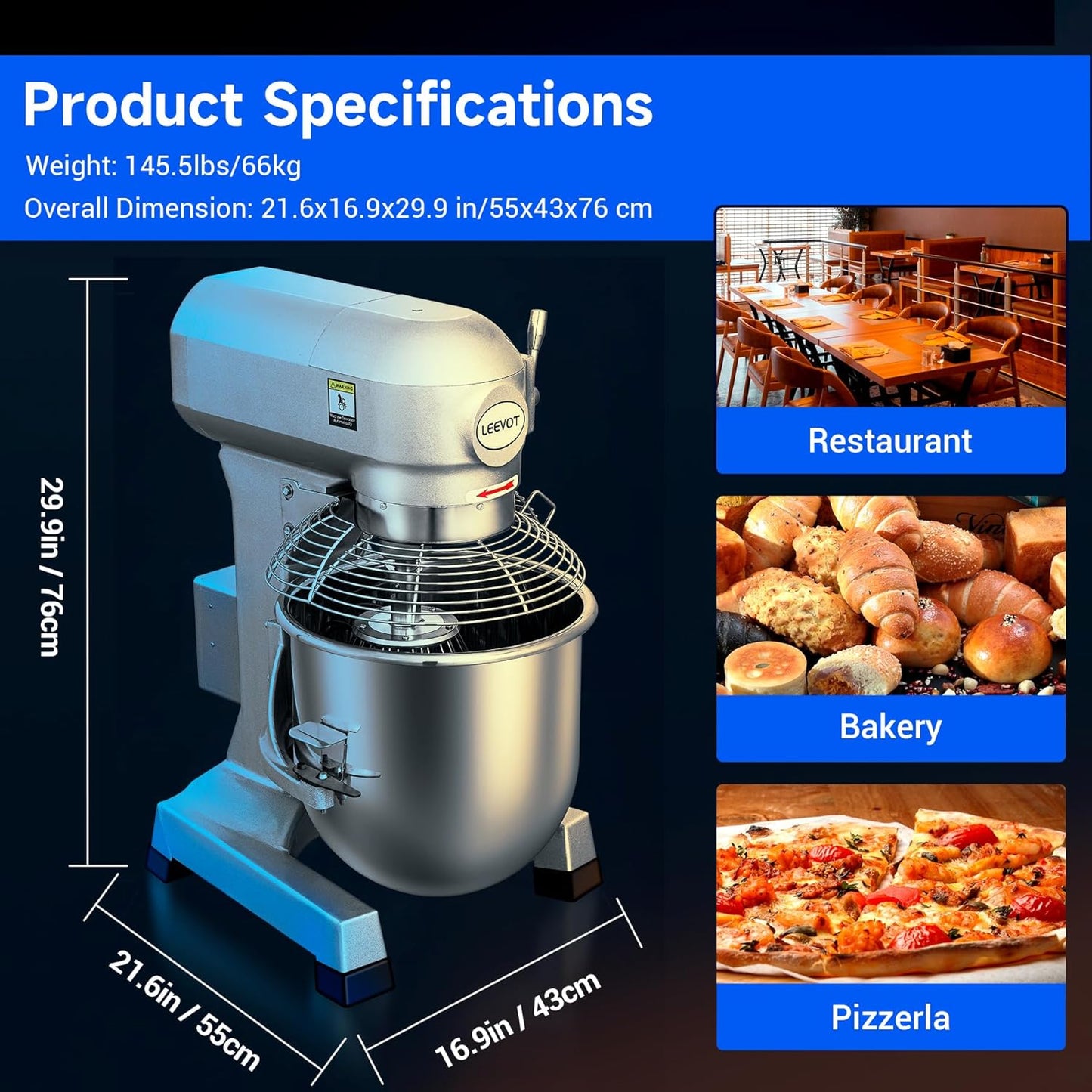 20Qt Commercial Stand Mixer with Timing Function,1100W Commercial Mixer 3-Speed Adjustable,Electric Stand Commercial Dough Mixer with Stainless Steel Bowl for Bakery Pizzeria