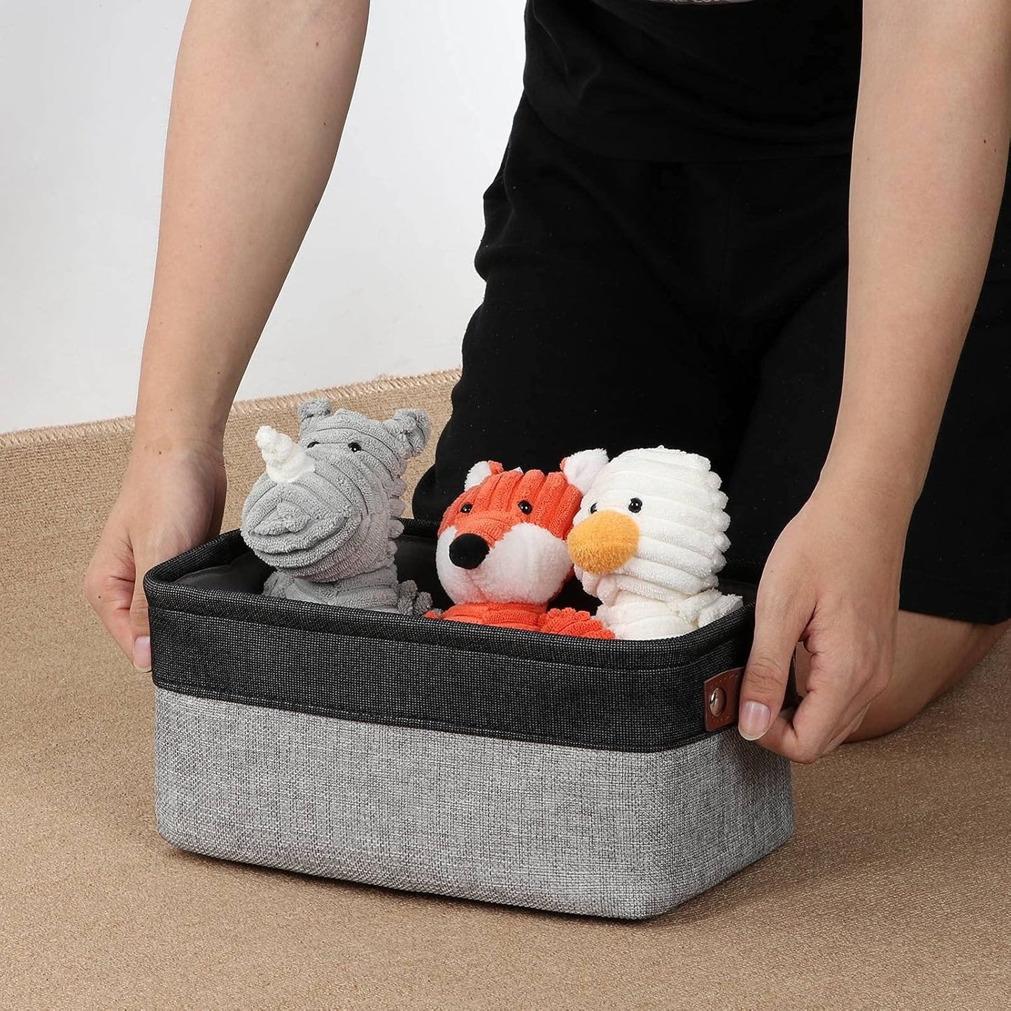 DULLEMELO Small Storage Baskets for Shelves, Small Fabric Collapsible Rectangular Storage Bins for Shelves, Closets, Nursery, Home, Office, Empty Gift Baskets (6-Pack, Black&Gray)