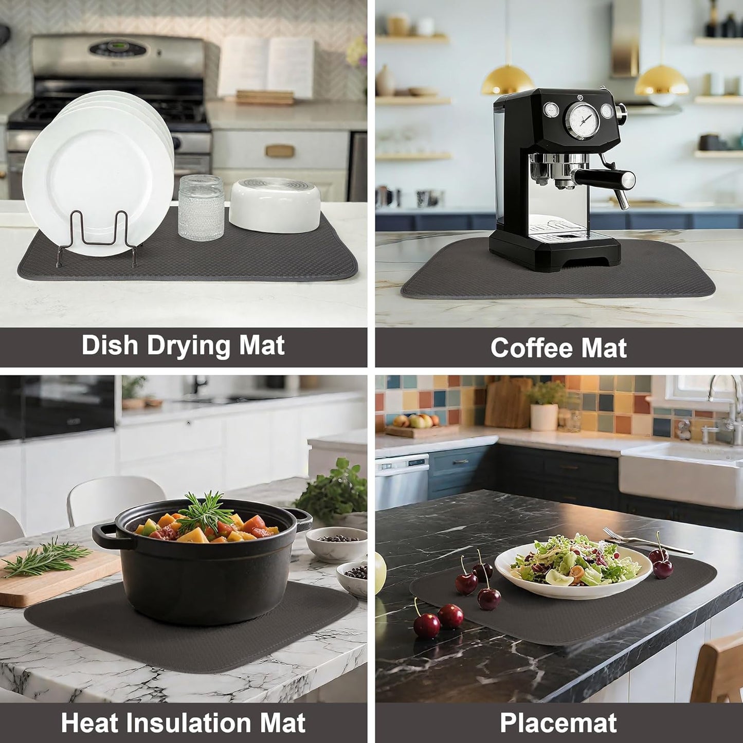 2-Pack Dark Gray Dish Drying Mat 18 x 24 inches – XL Drying Matt Kitchen Counter,Dish Drying Mats for Kitchen Counter, Super Absorbent, Anti-Slip, Fast Drying, Kitchen Must-Have