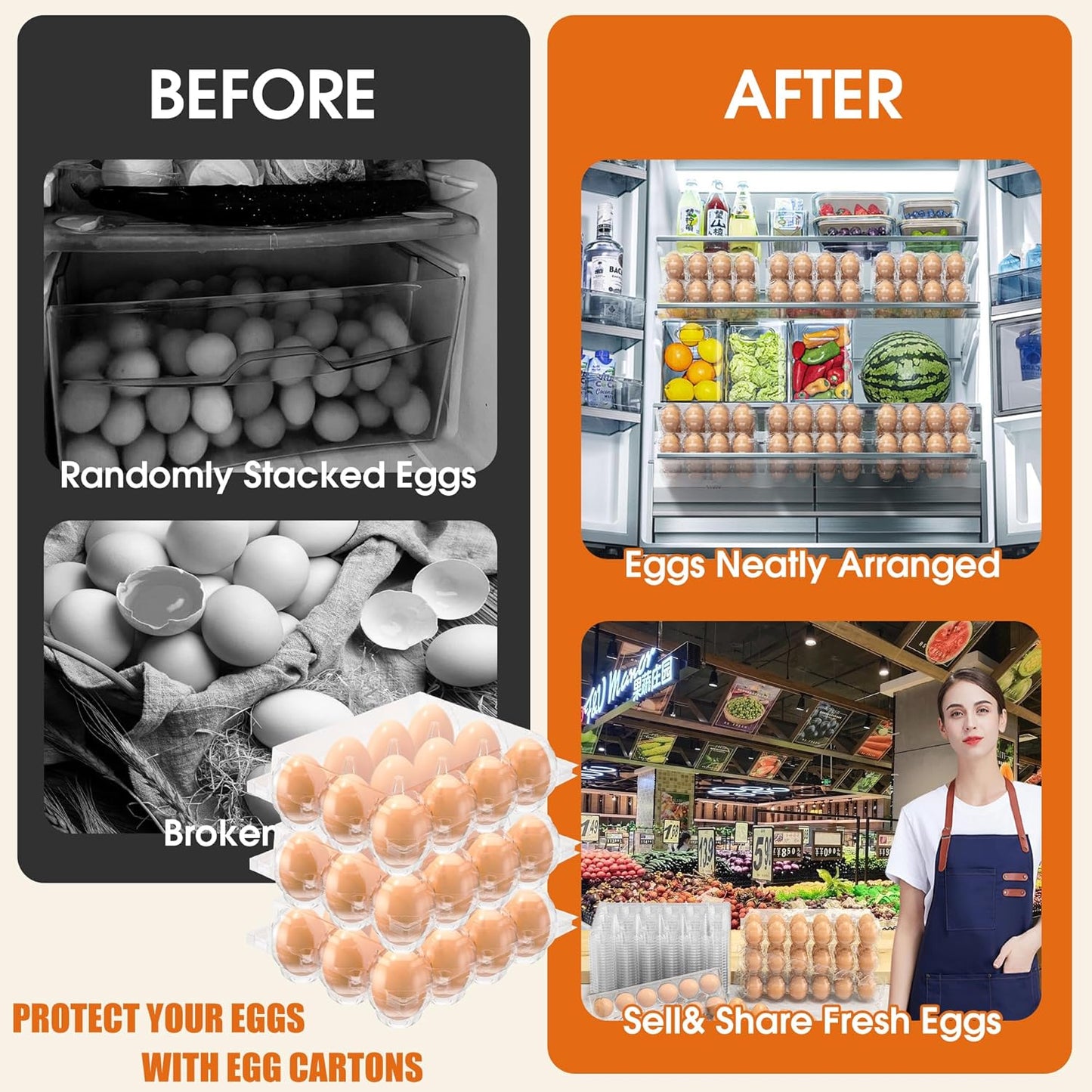 180 Pack Egg Cartons Cheap Bulk, 12 Count Clear Empty Egg Cartons for Fresh Chicken Eggs, 3x4 Grids Reusable Egg Holder Trays for Refrigerator Use, Chicken Farming, Family Storage and Market Purpose