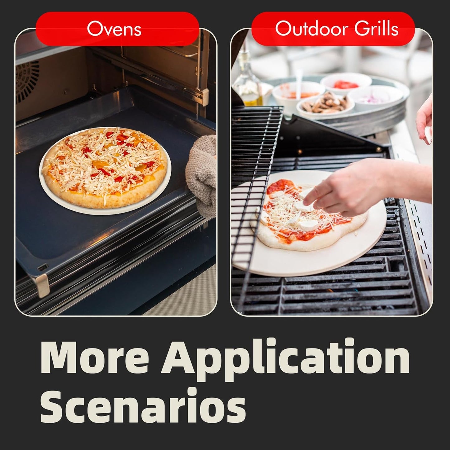 12" Round Pizza Stone, Heavy Duty Cordierite Pizza Pan for Grilling & Pizza Oven, High Temperature Resistant Baking Stone for Pizza, Bread, Meat and More