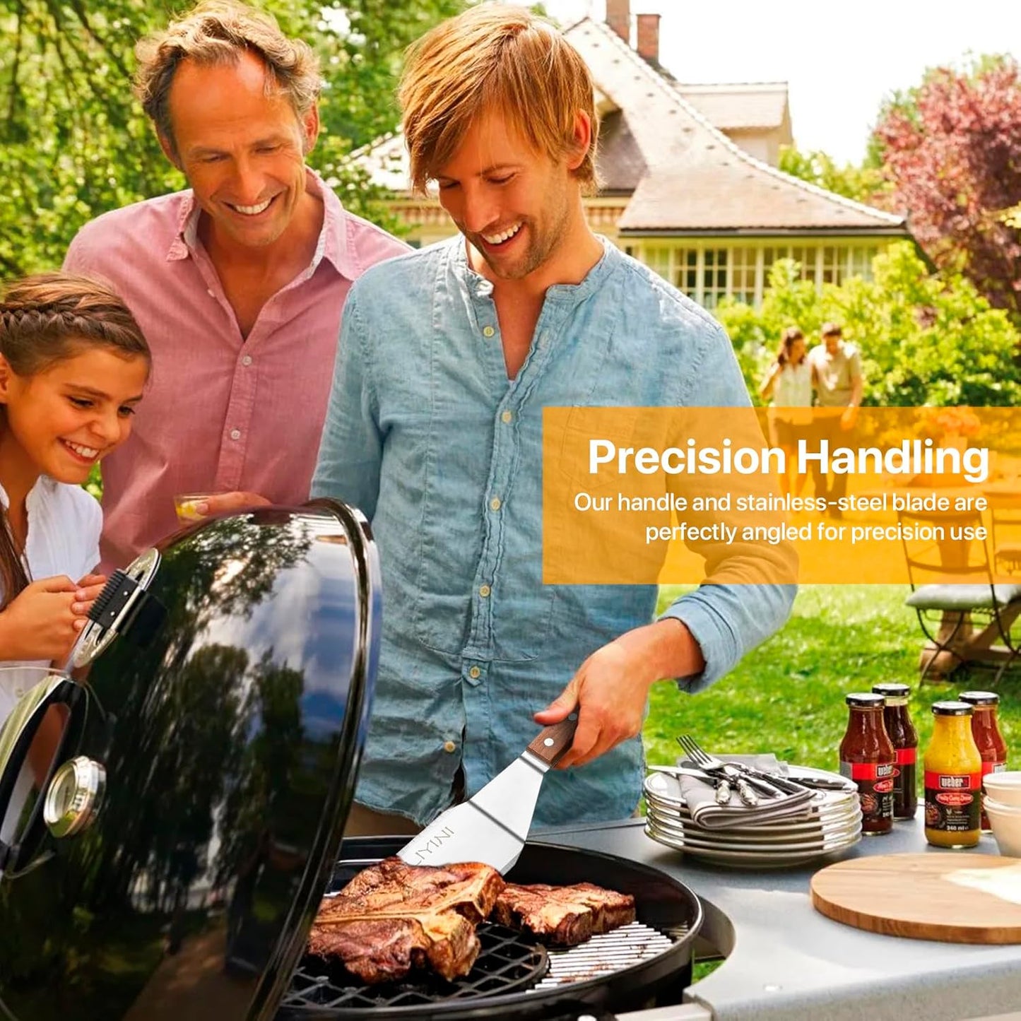 Stainless Steel Spatula Turner for Cast Iron Skillet, Grill Spatula with Wooden Handle, Heavy Duty Pancake Turner Metal