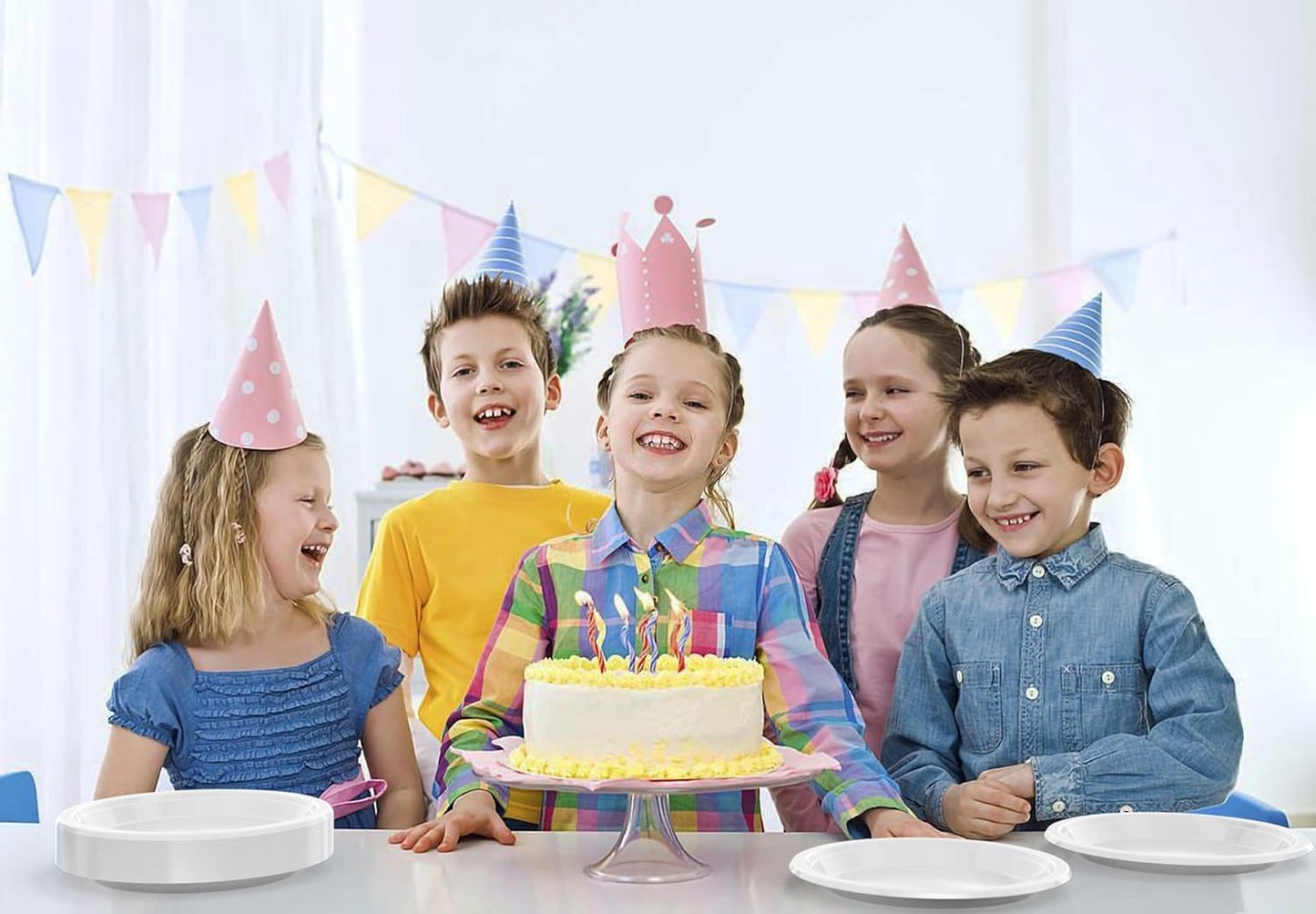 Exquisite Party Solids White Plastic Plates For Party 9" White Disposable Plates Heavy Duty Supplies 100 Pcs Plastic Dinnerware Sets Heavy Duty 350 GSM Disposable Dinnerware Set