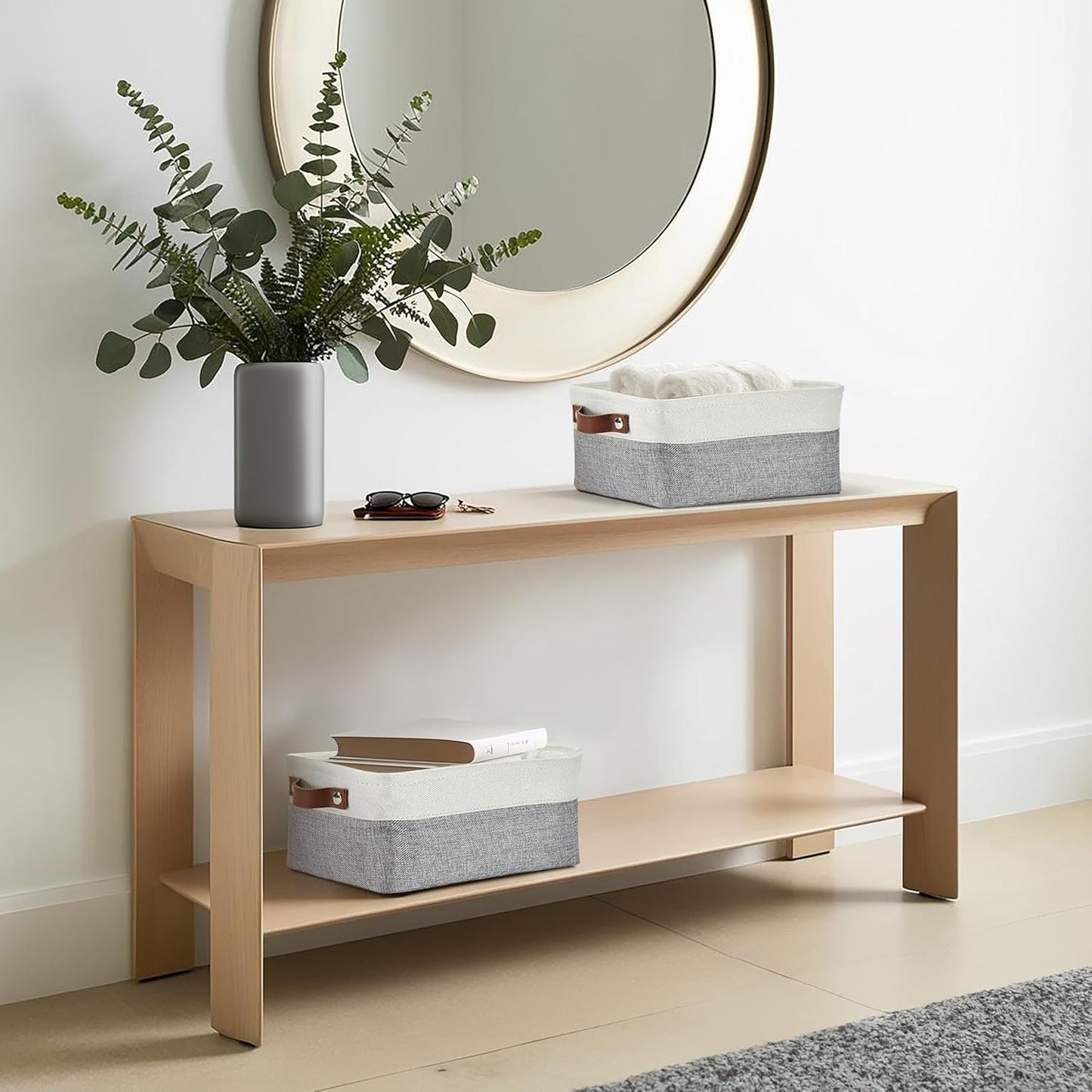 DECOMOMO Small Storage Basket, Closet Storage Bins, Baskets for Organizing Shelves (Grey & White, Small - 6 Pack)