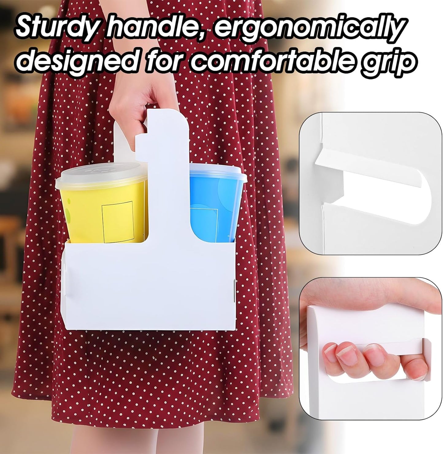 30 Pack 2-Cup Drink Carrier with Handle White Disposable Paper Cup Holder Cardboard 12-30 oz Take Out Cups Carriers for Hot and Cold Drinks Coffee Food Flowers Delivery