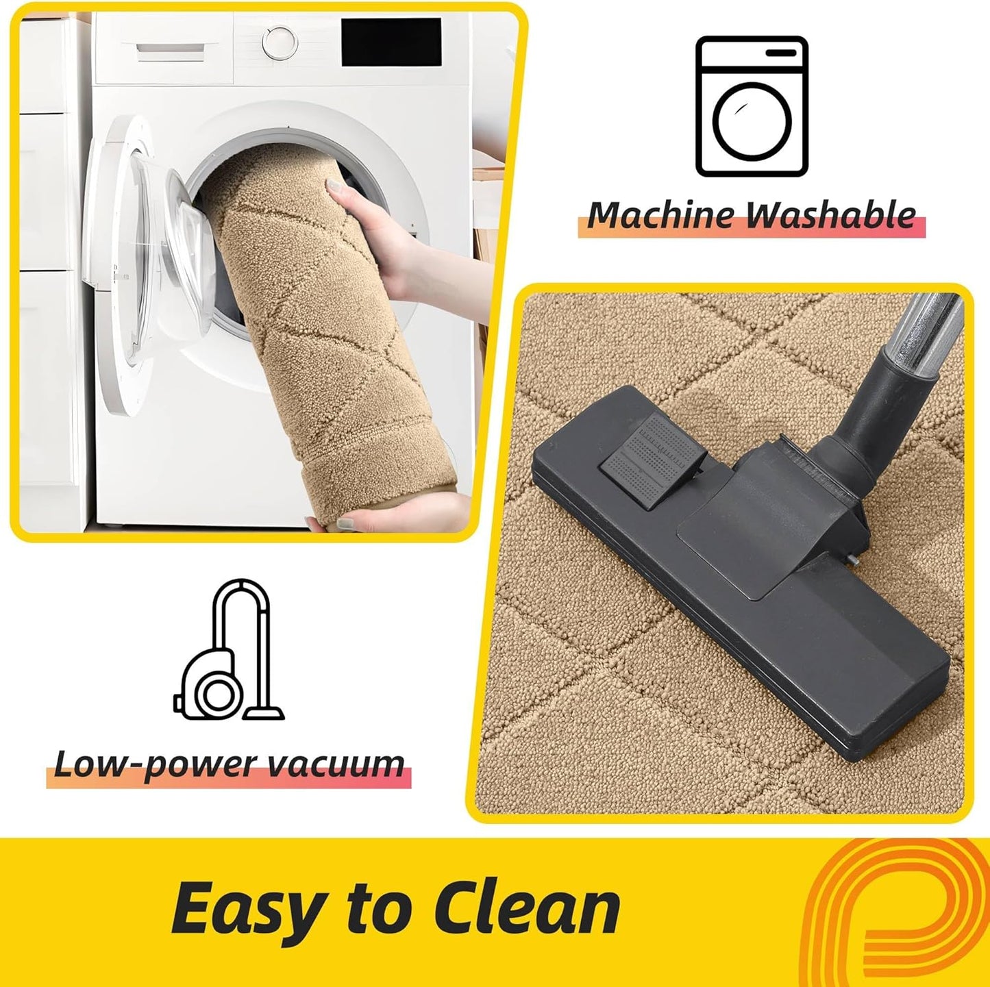 JSEI Non-Slip Kitchen Rugs, Self Adhesive No Sliding Kitchen Mats Set of 2, Soft Washable Absorbent Floor Mat for Kitchen, Bathroom, Laundry Room, Bedroom, 20”x32”+20”x48”, Beige, Diamond Pattern