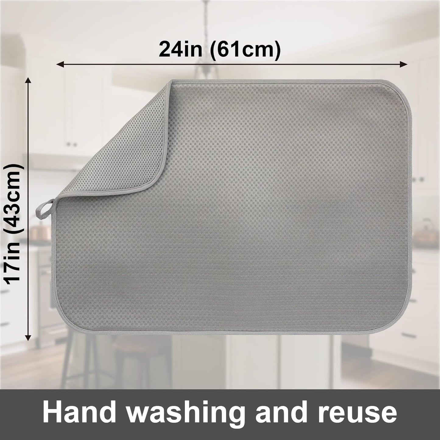 2-Pack Light Gray Dish Drying Mats 17” x 24” – XL Kitchen Drying Mat for Counter, Super Absorbent Microfiber Dish Drying Mat, Foldable Large Dish Drying Mat, Pots, Pans – Dish Drainer Mat