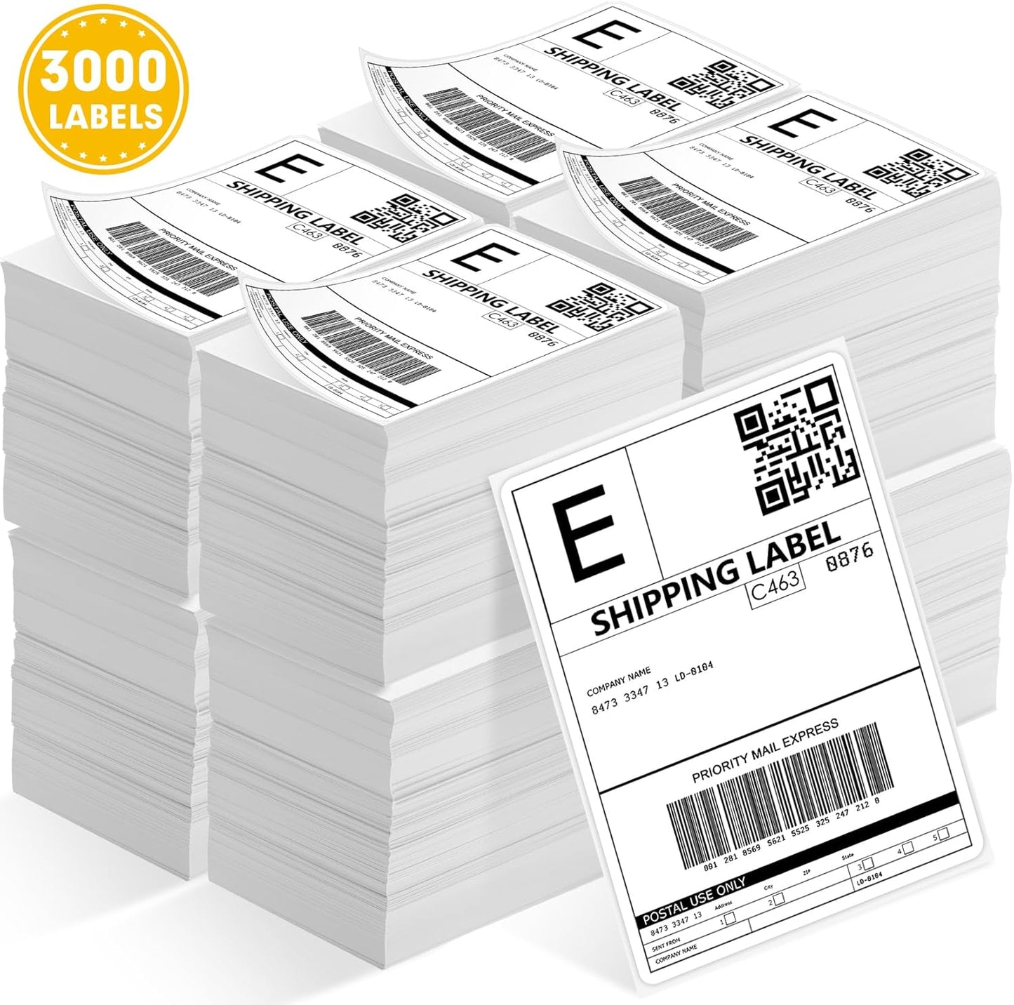 JTIEO 4" x 6" Thermal Labels, 3000 Fanfold Direct Thermal Shipping Labels, Perforated White, Commercial Grade with Permanent Adhesive,Compatible with Most Thermal Printers.