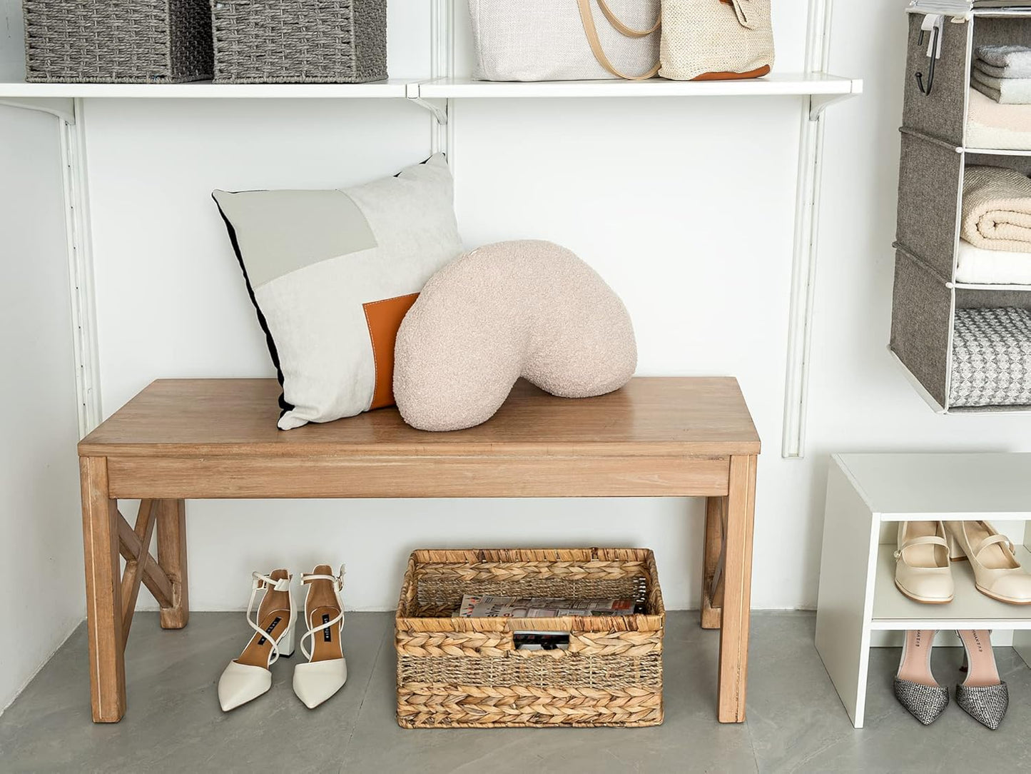 StorageWorks Jumbo Rectangular Wicker Basket, Water Hyacinth and Seagrass Storage Basket with Built-in Handles, 1 Pack