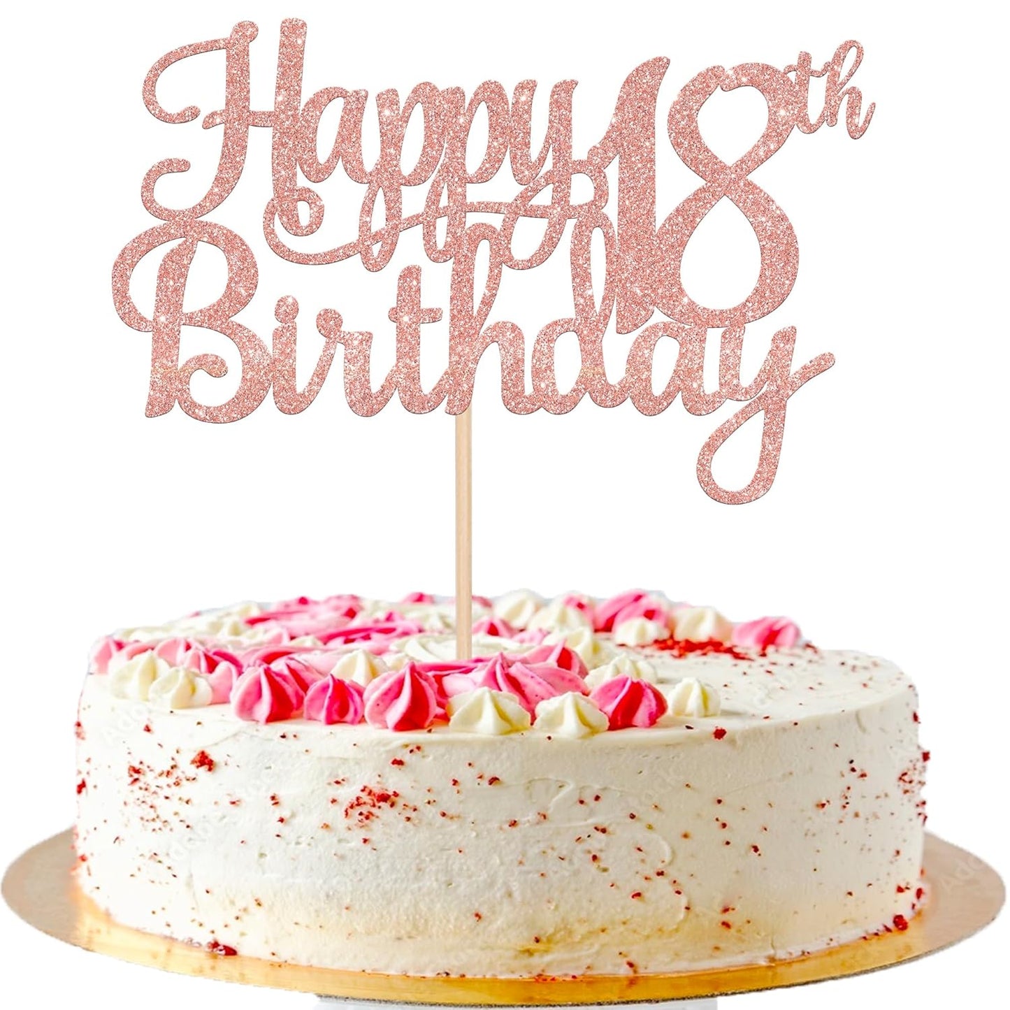 1 PCS Happy 18th Birthday Cake Topper Glitter Cheers to 18 Years Birthday Cake Pick 18 Fabulous Cake Decoration for Happy 18th Birthday Theme Party Decorations Supplies Rose Gold