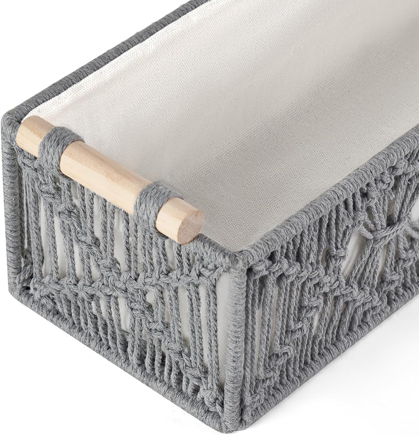 Mkono Macrame Storage Baskets Boho Decor Box Handmade Woven Decorative Countertop Toilet Tank Shelf Cabinet Organizer for Bedroom Livingroom Home, Set of 2, Grey