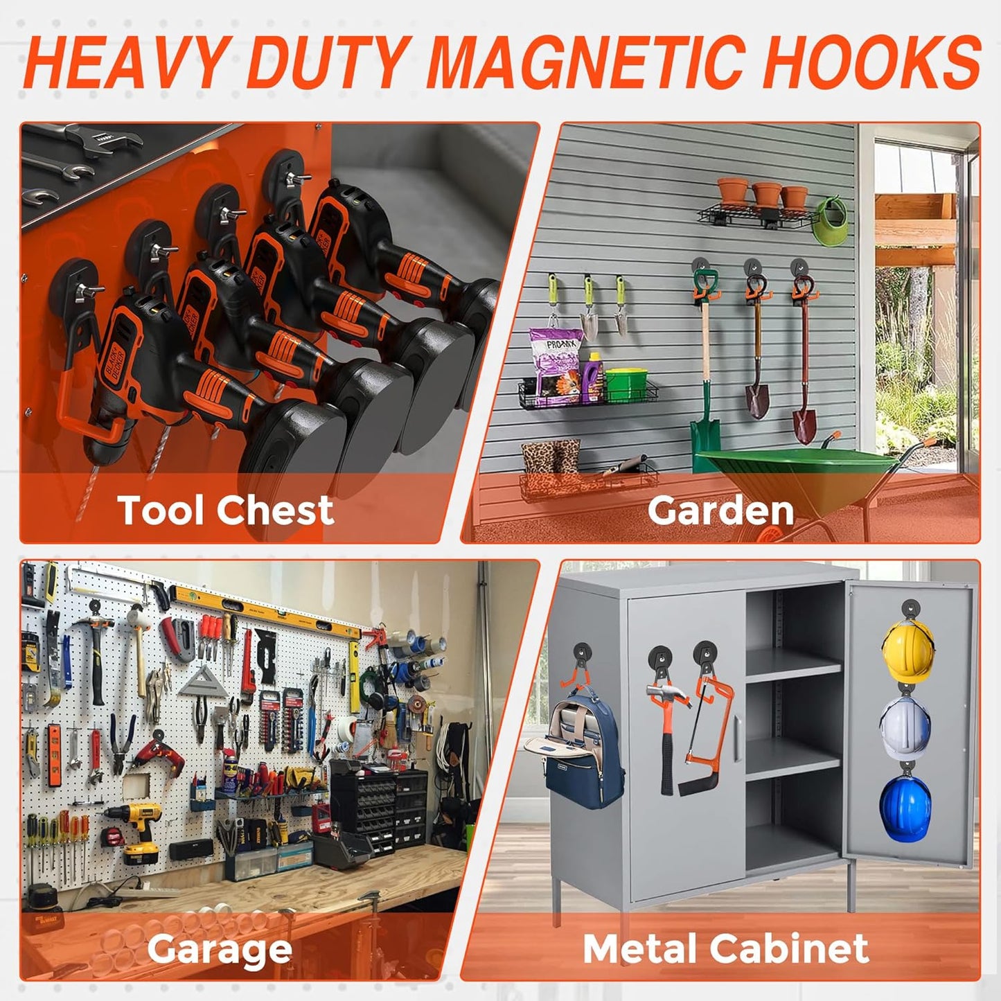 3Pcs Large Magnetic Hooks Heavy Duty for Garage, Magnet Hooks for Hanging Heavy Duty, Strong Magnet Storage Hooks for Hanging Garage Tools& Garden Tools