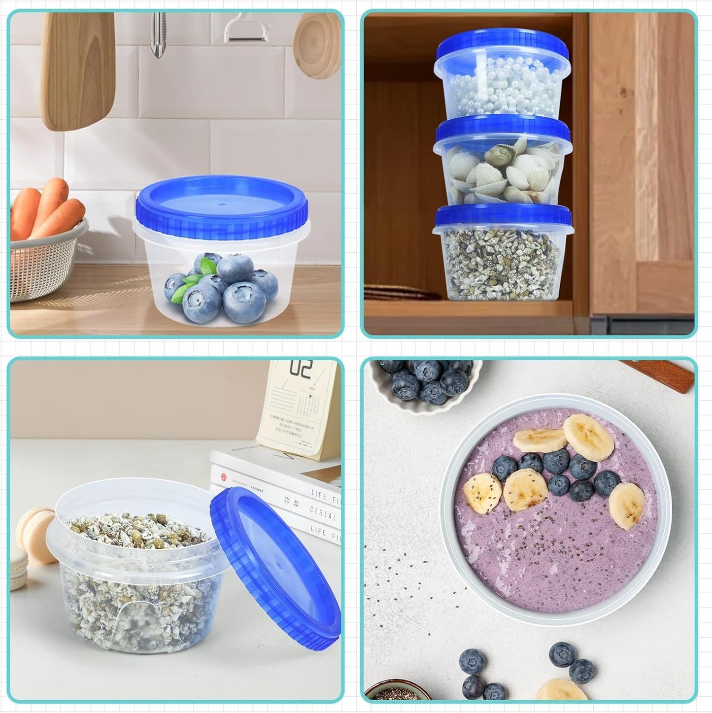 12 Pack Freezer Containers with Lids, 16 Oz Stackable Reusable Plastic Storage Container, Airtight Plastic Food Storage Containers with Twist Top Lids for Food Soup Jello Sauce