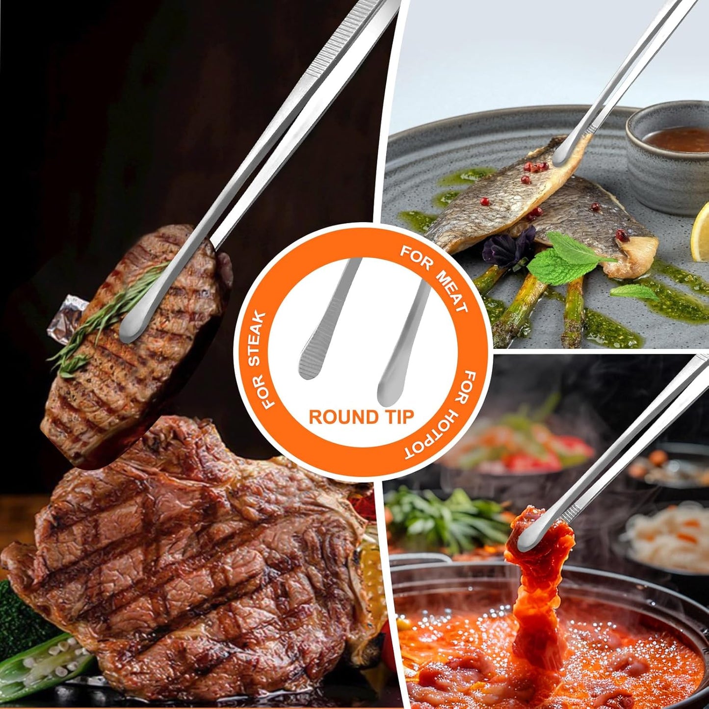 2Pcs 12-inch Kitchen Tweezers for Cooking, Kitchen Tweezer Tongs, Fine Stainless Steel Cooking Utensils Set for Steak, Salad, Pasta, Bacon, Sausage, BBQ, Toast, Aquarium, Silver, Achiwish