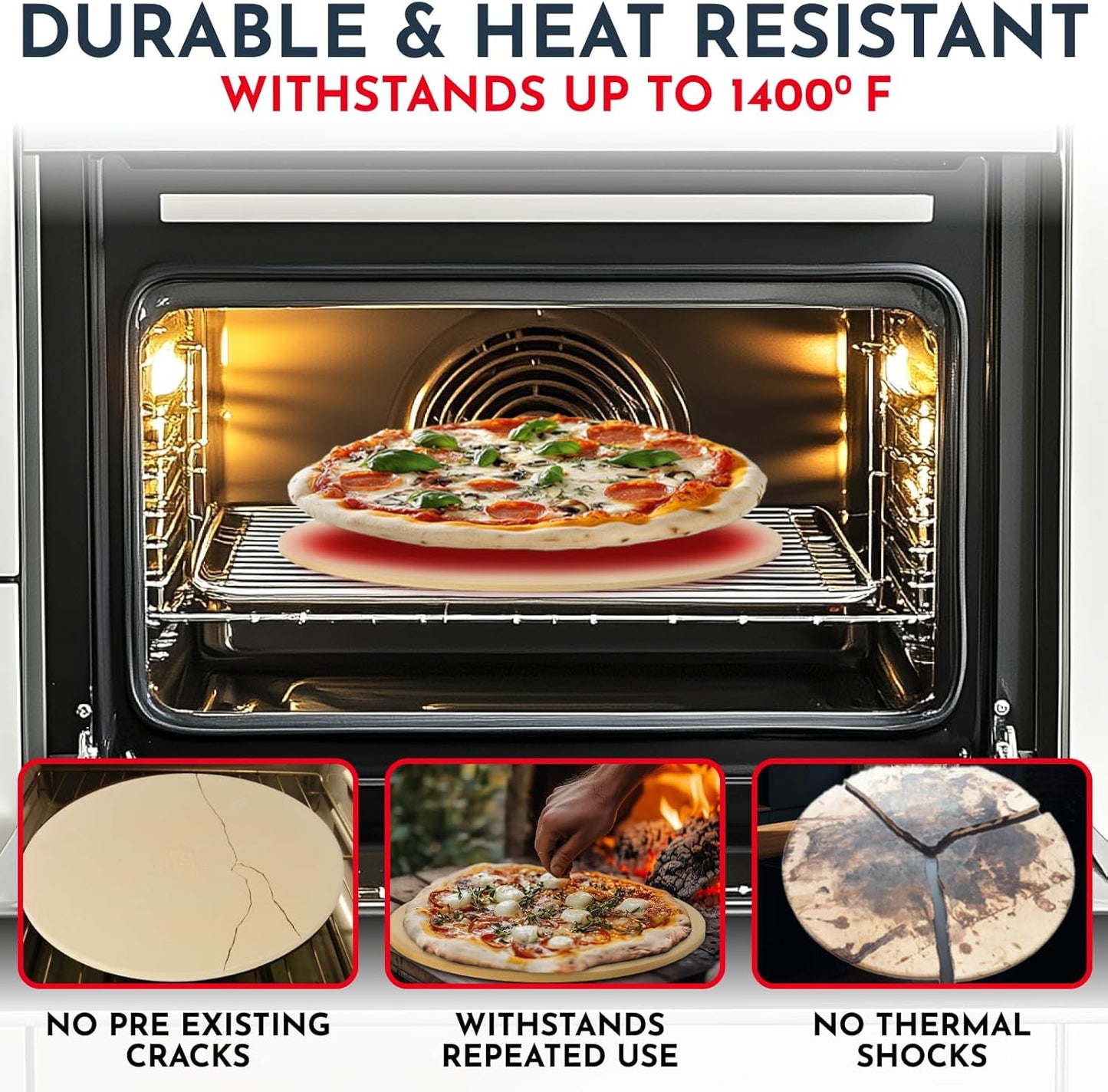 Culinary Couture 15 inch Round Pizza Stone for Oven - Large Pizza Stone for Grill, Cordierite Stones for Bread, Calzone, Cookies - Pizza Making Kit