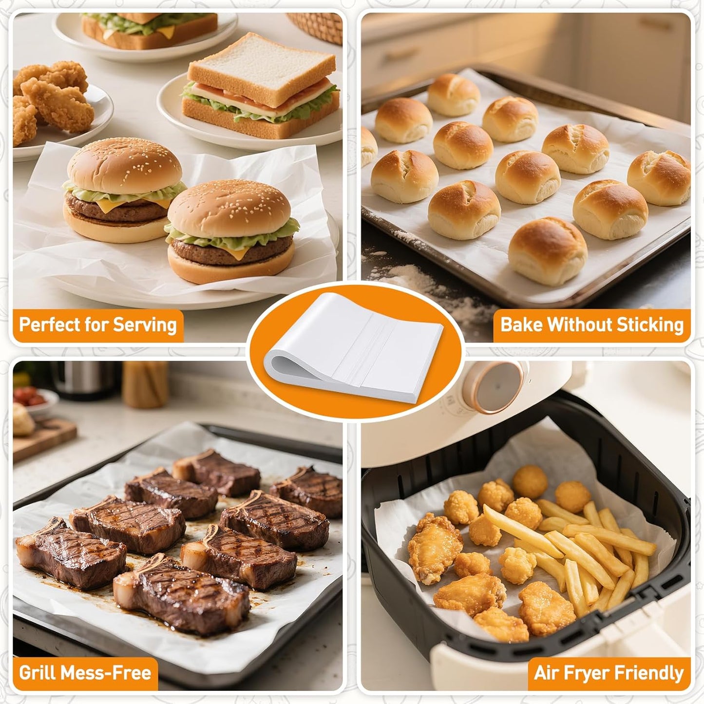 200 Pcs Parchment Paper Sheets for Baking – 9x13inch Baking Paper, White, Pre-Cut, Non-Stick, Heat-Resistant for Baking Grilling Air Fryer Steaming Bread Cup Cake Cookie and More