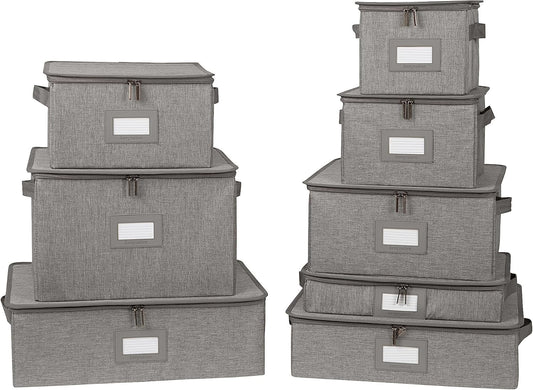 Covermates Keepsakes Dish Storage Box - Stackable, Reinforced Handles, China Storage, Grey Heather