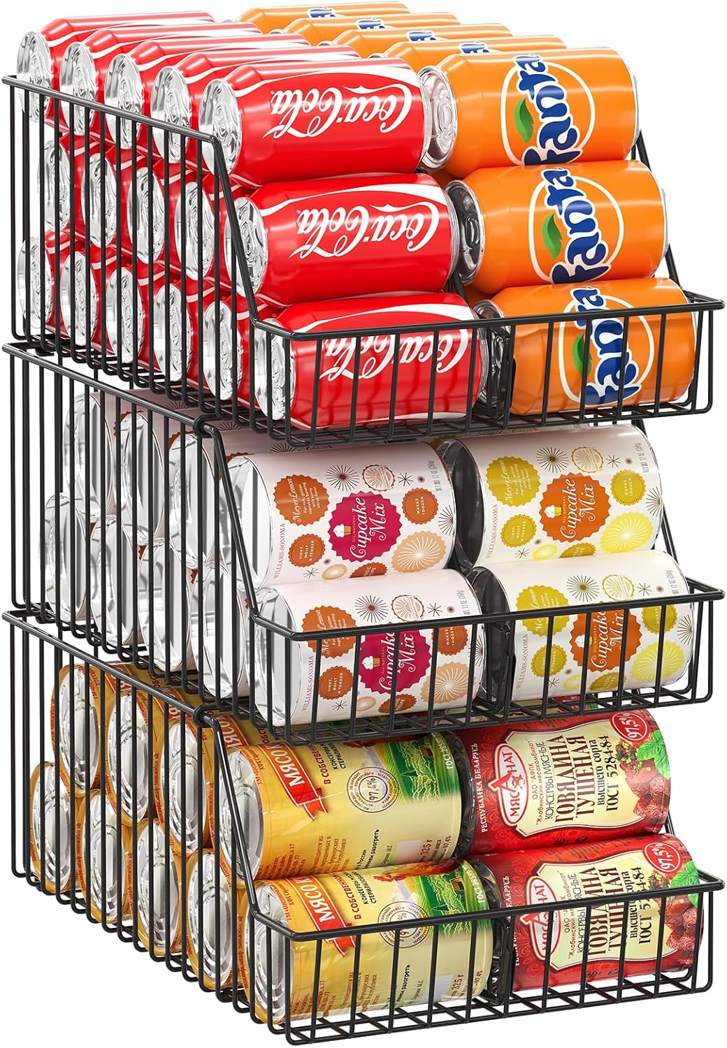 3 Pack Can Storage Organizer For Pantry,Stackble Widen Can Holder Rack With 3 Adjustable Dividers, Can Dispensers For Soup Soda Canned Food Water Bottle, Pop Drink Organizers for Cabinet Shelf