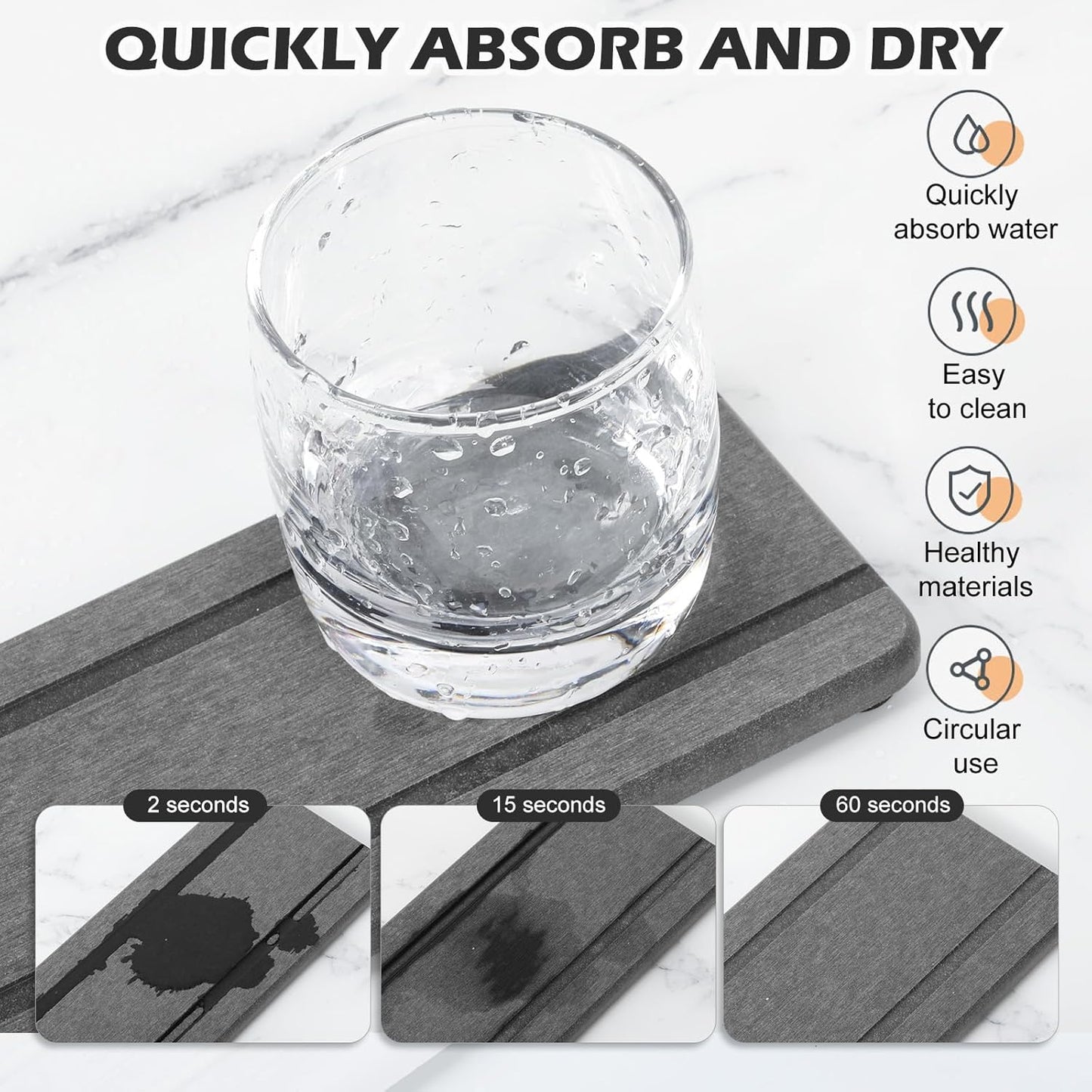 4PCS Stone Drying Trays for Bathroom Sink and Kitchen Counter, Water Absorbing Stone Tray with Diatomaceous Earth, Soap Dish and Coaster