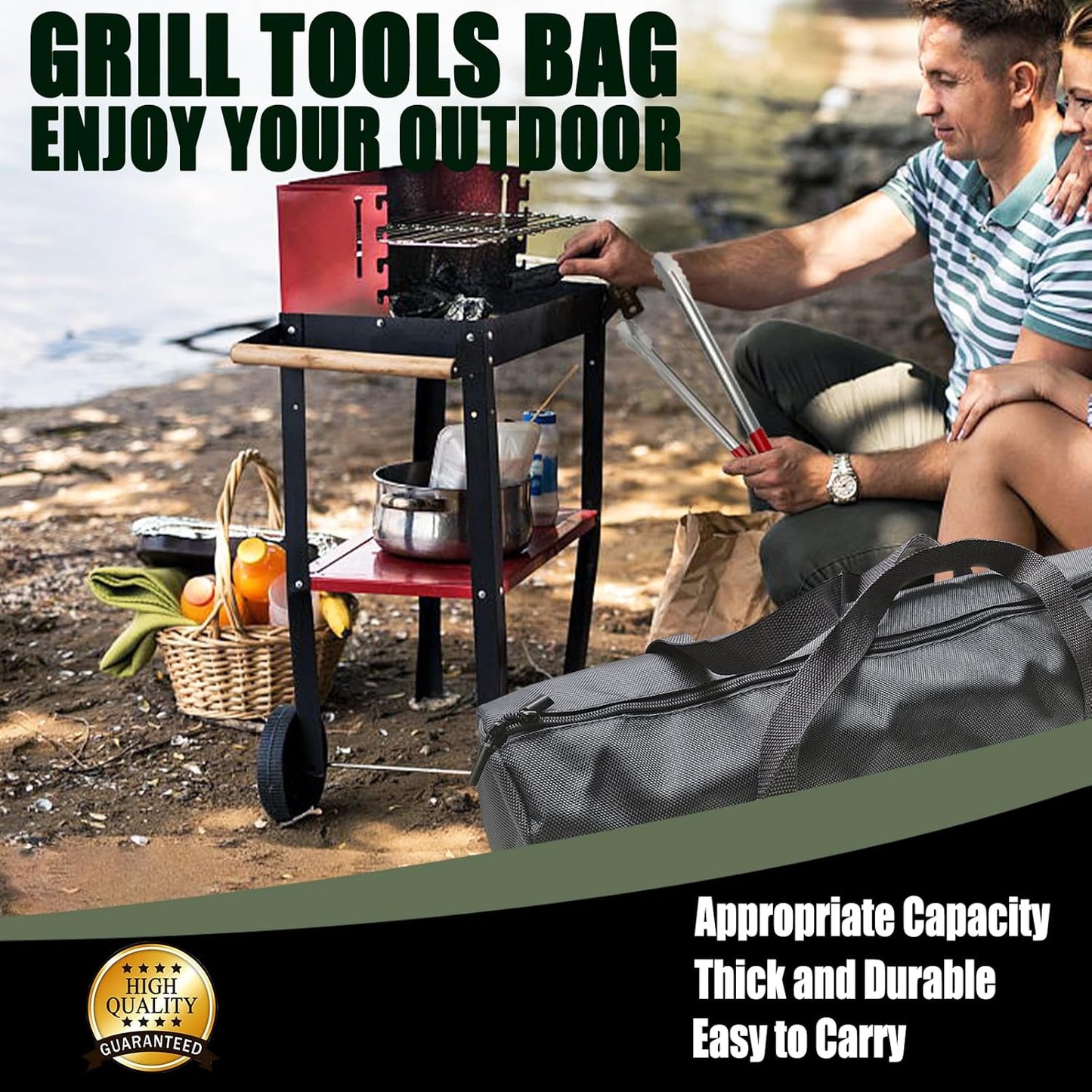 BBQ Accessories Storage Bag, Tool Bag for Barbecue Tools Storage, Grill Accessory Storage, Outdoor Camping Barbecue Carry Bag,Can Hold Grill Utensils Up to 18", BBQ Gifts for Men