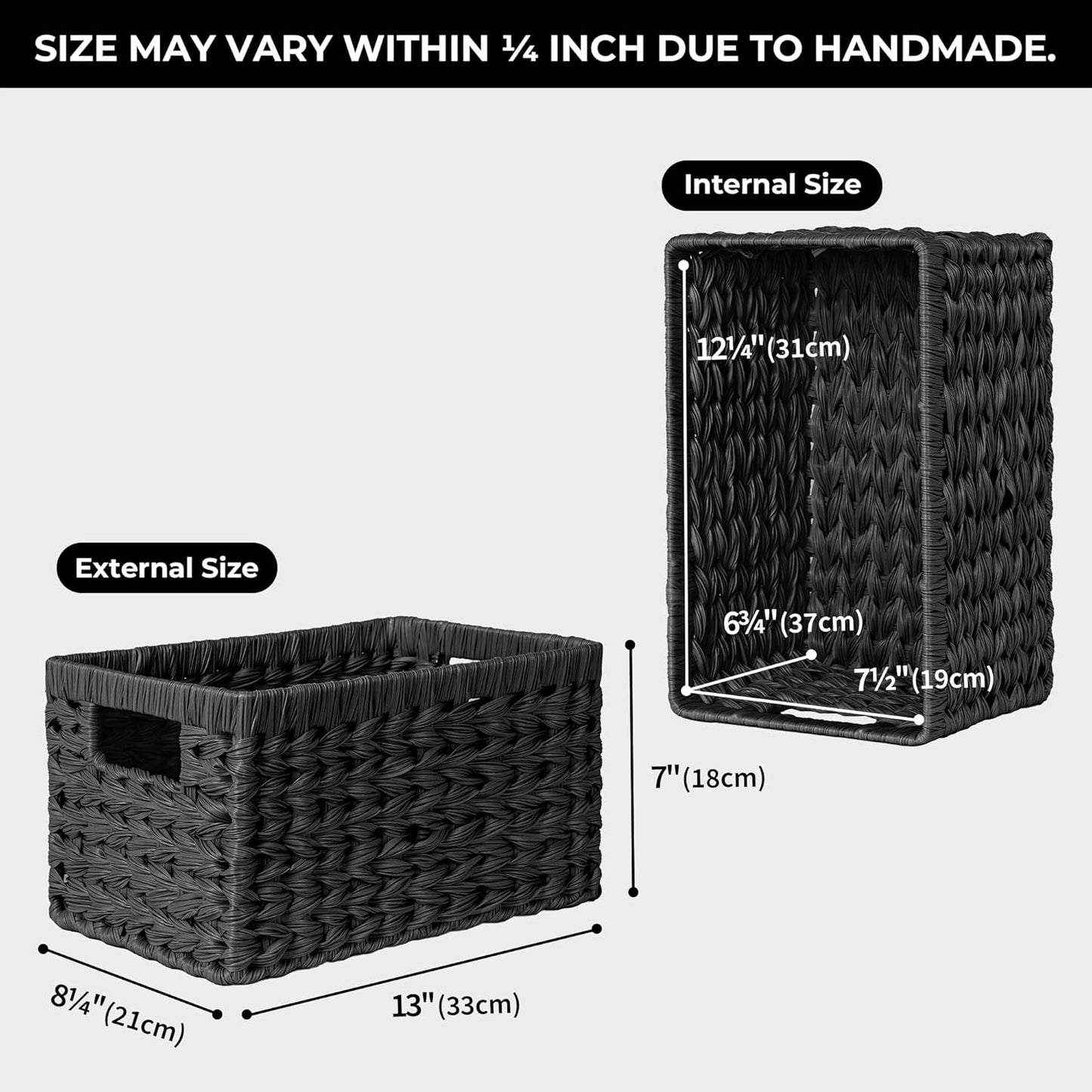 GRANNY SAYS Wicker Basket, Decorative Woven Baskets for Storage, Waterproof Storage Basket Organizer, Wicker Storage Basket for Organizing, 2-Pack, Black