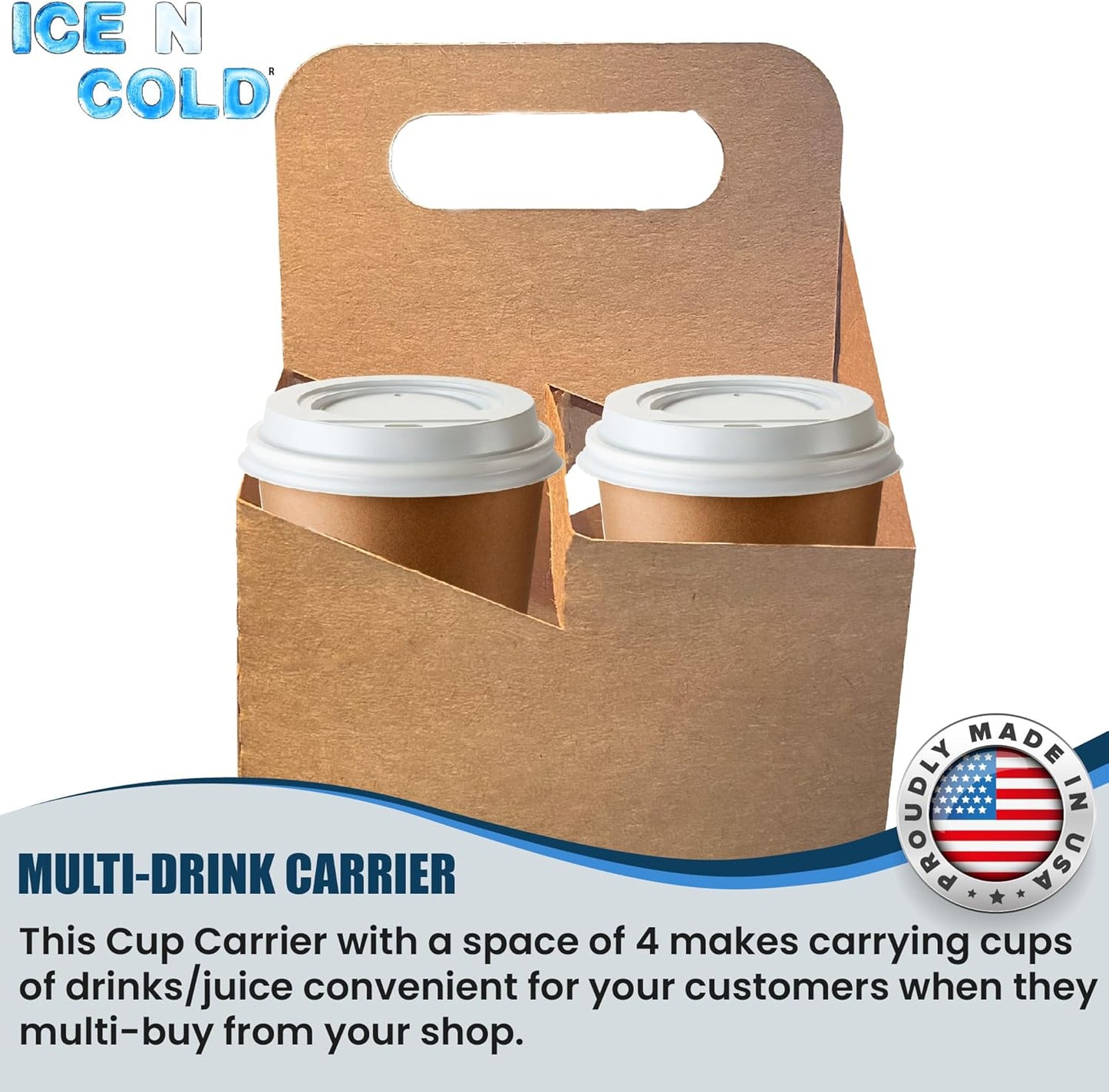 4 Cup Drink Carrier with Handle | Kraft Paperboard Holder Disposable for Hot or Cold Drinks Food Delivery Services, Uber Eats, Door Dash (10)