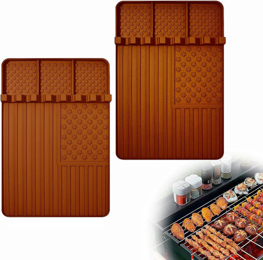 Silicone Griddle Tools Mat for Blackstone,Grill BBQ Caddy Utensils Holder for Kitchen,Cooking & Countertop,Large Spatula Mat with Drip Pad,Griddle Accessories for Blackstone (brown-2)