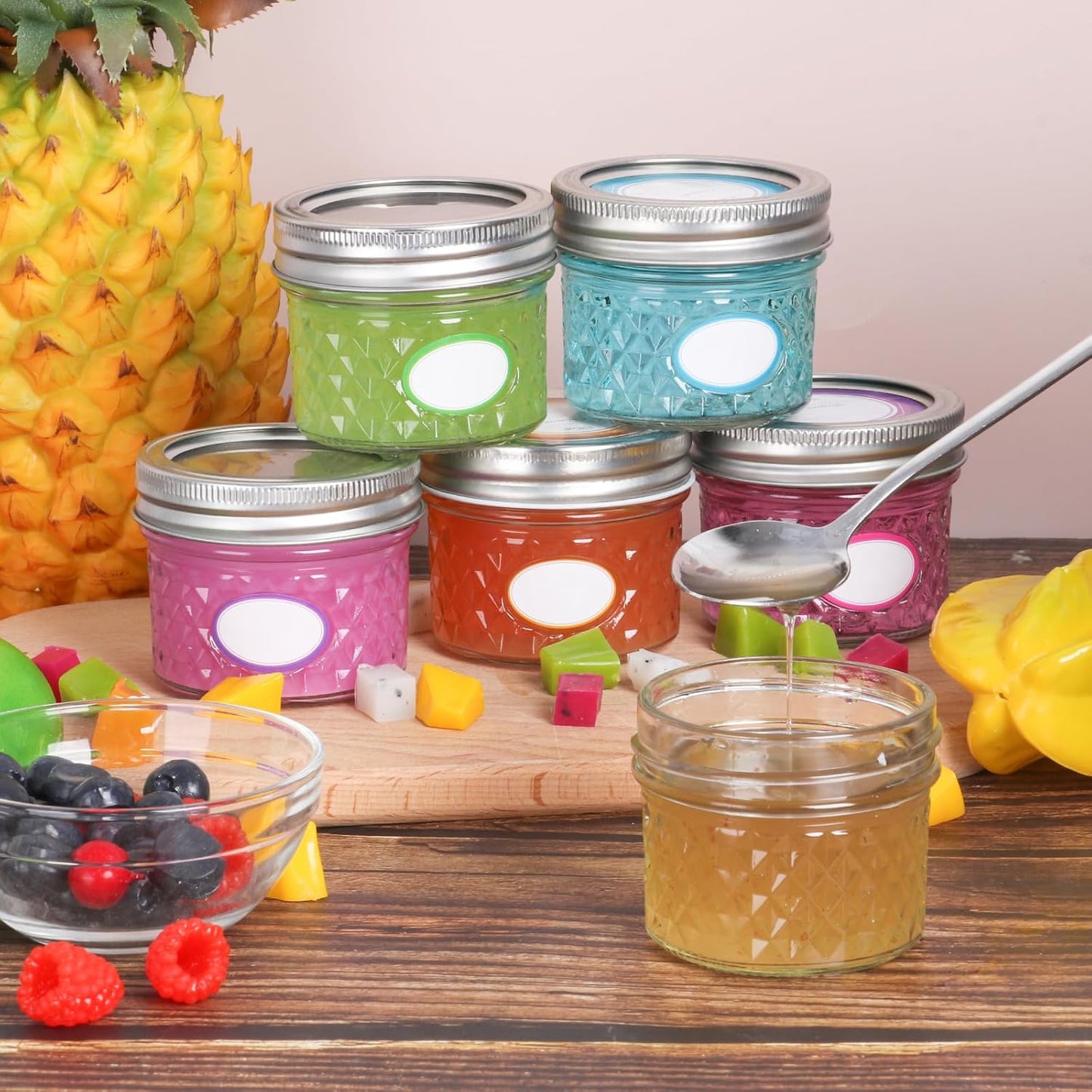 4 oz Small Mason Jars, 16 Pack Mini Jars, With 2 Types of Lids - 16 Split-Type and 16 One Piece Lids, Perfect for Dessert and DIY