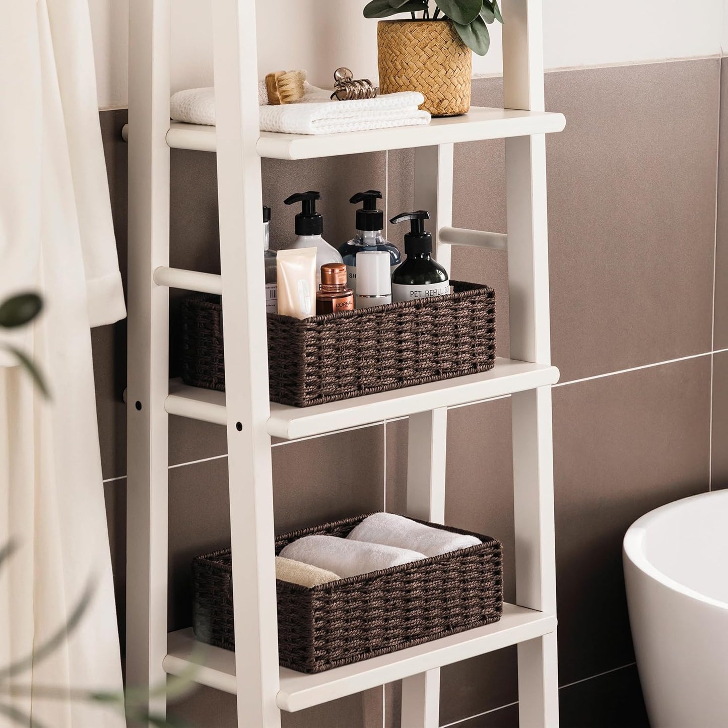 UBBCARE 2 Pack Wicker Basket, 11.5L×7.5H×3.5W inch Woven Paper Rope Storage Baskets for shelves, Foldable Rectangular Storage Baskets with Handle, Storage Basket for Organizing, Dark Brown