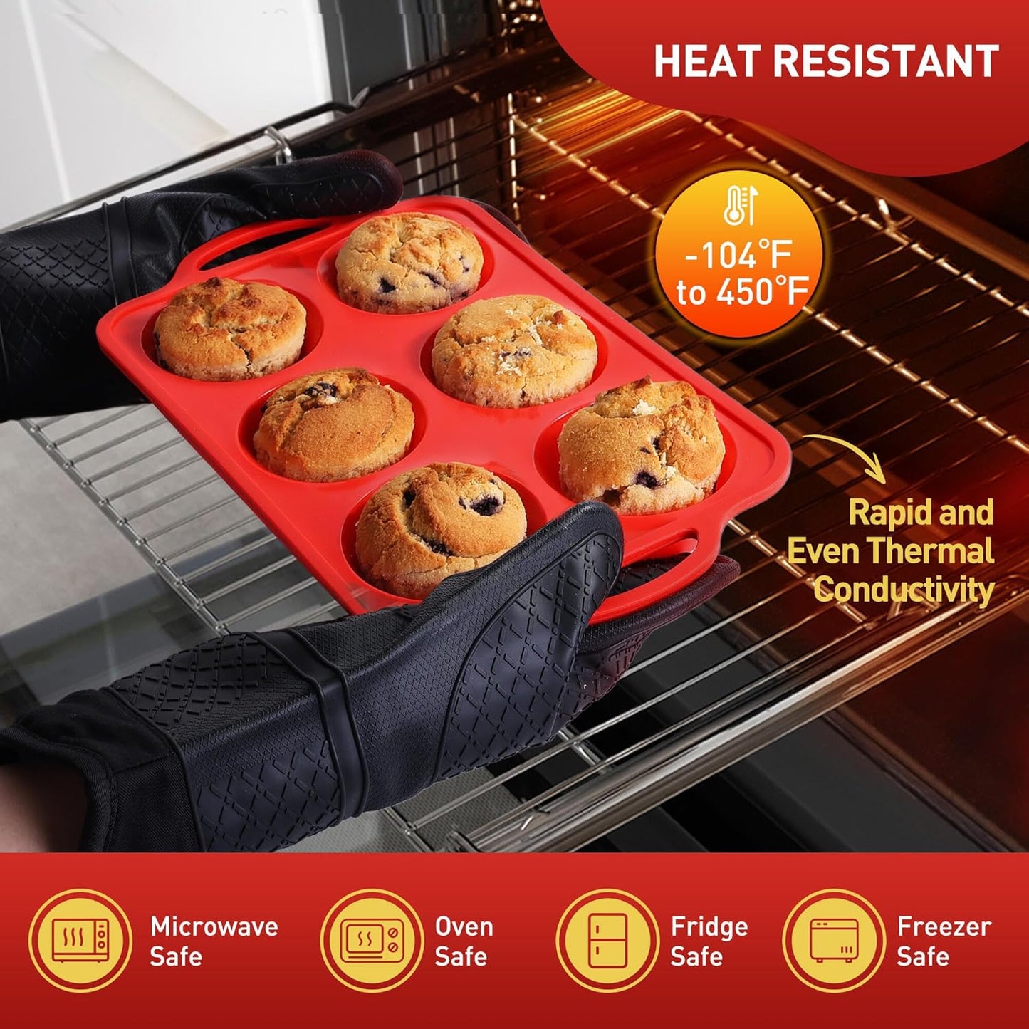 2 Packs 6 Cups Silicone Muffin Pan with Metal Reinforced Frame Jumbo Size Cupcake Pan Tray Egg Bites Silicone Circle Cookie Molds Muffin Tin Tart Pans Large Big Baking Sheet Set for Breakfast