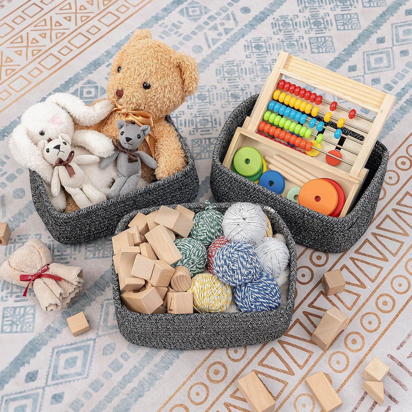 CubesLand Mixed Black Baskets Bins for Organizing,Small Woven Storage Baskets for Shelves,Cute Closet Cube Bins Set 2,Baby Nursery Cube Organizer Toys Basket Bin,Home Decor Organization Bins