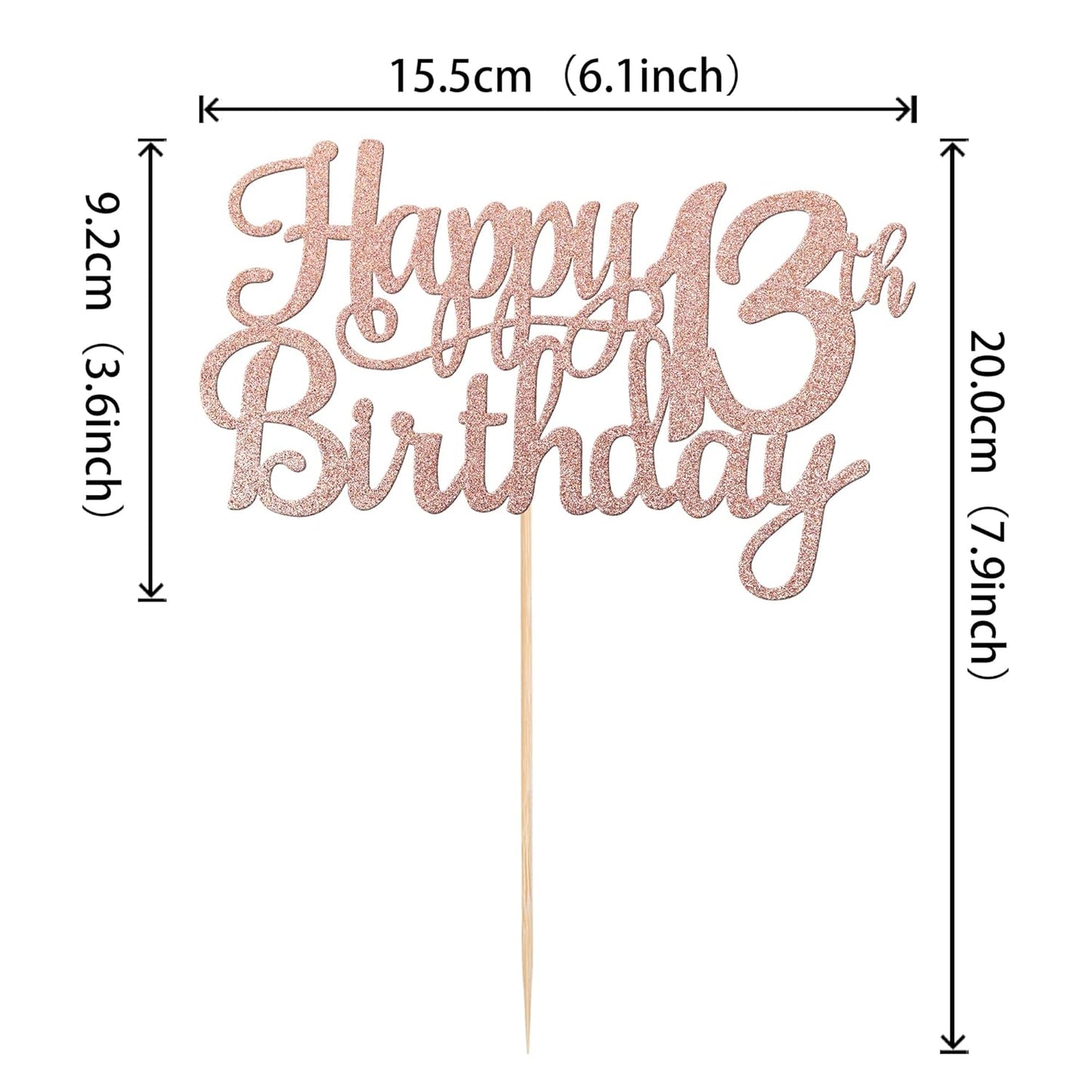 1 PCS Happy 13th Birthday Cake Topper Glitter Cheers to 13 Years Birthday Cake Pick Official Teenager 13 Fabulous Cake Decoration for Happy 13th Birthday Theme Party Decorations Supplies Rose Gold
