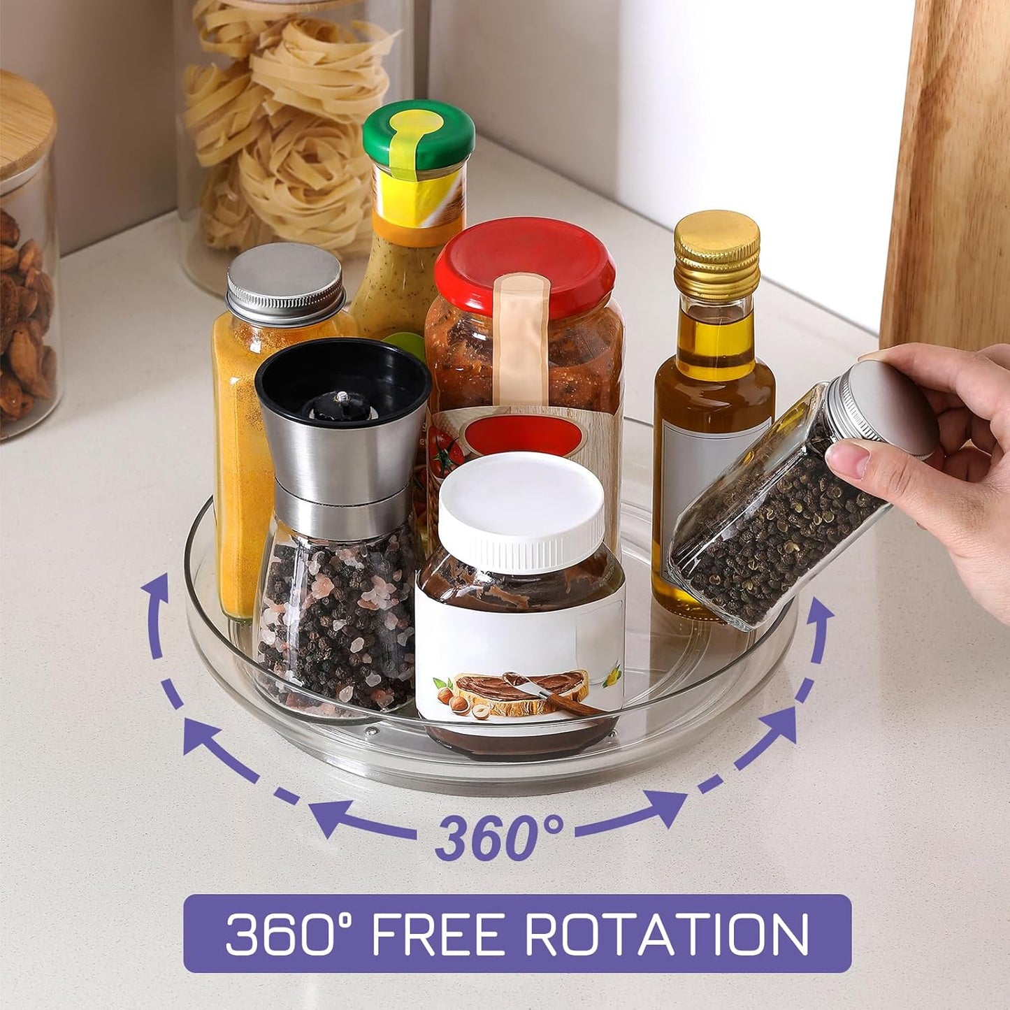 2 Pack, 10 Inch Clear Non-Skid Lazy Susan Organizers - Turntable Rack for Kitchen Cabinet, Pantry Organization and Storage, Fridge, Bathroom Closet, Vanity Countertop Makeup Organizing, Spice Rack