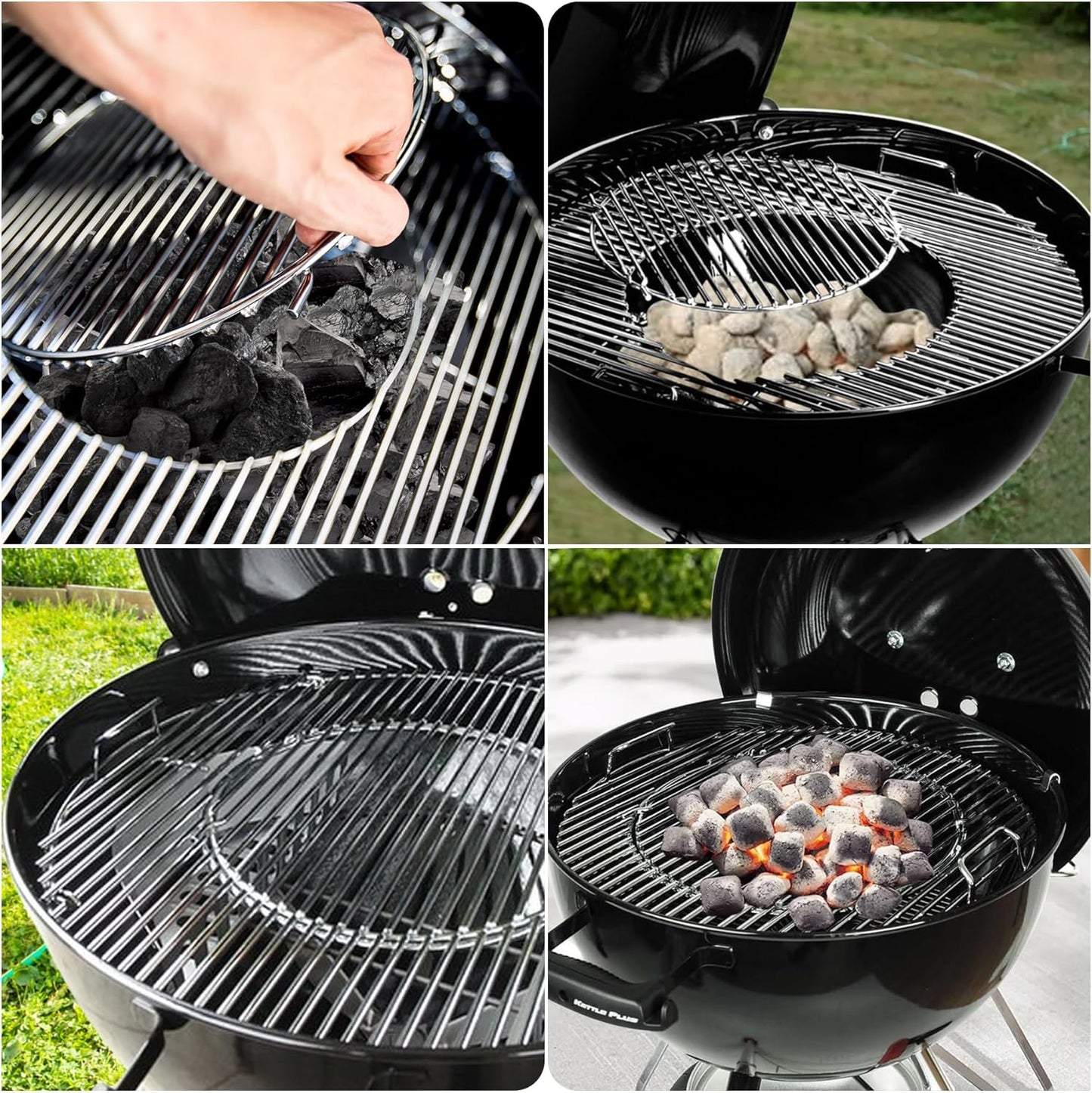 Grill Grates Replacement for Weber 8835, 22.5 inch Charcoal Grills, Kettle, Performer, Master-Touch, Charcoal Smoker, 21.5" Gourmet BBQ System Hinged Stainless Steel Cooking Grate Parts