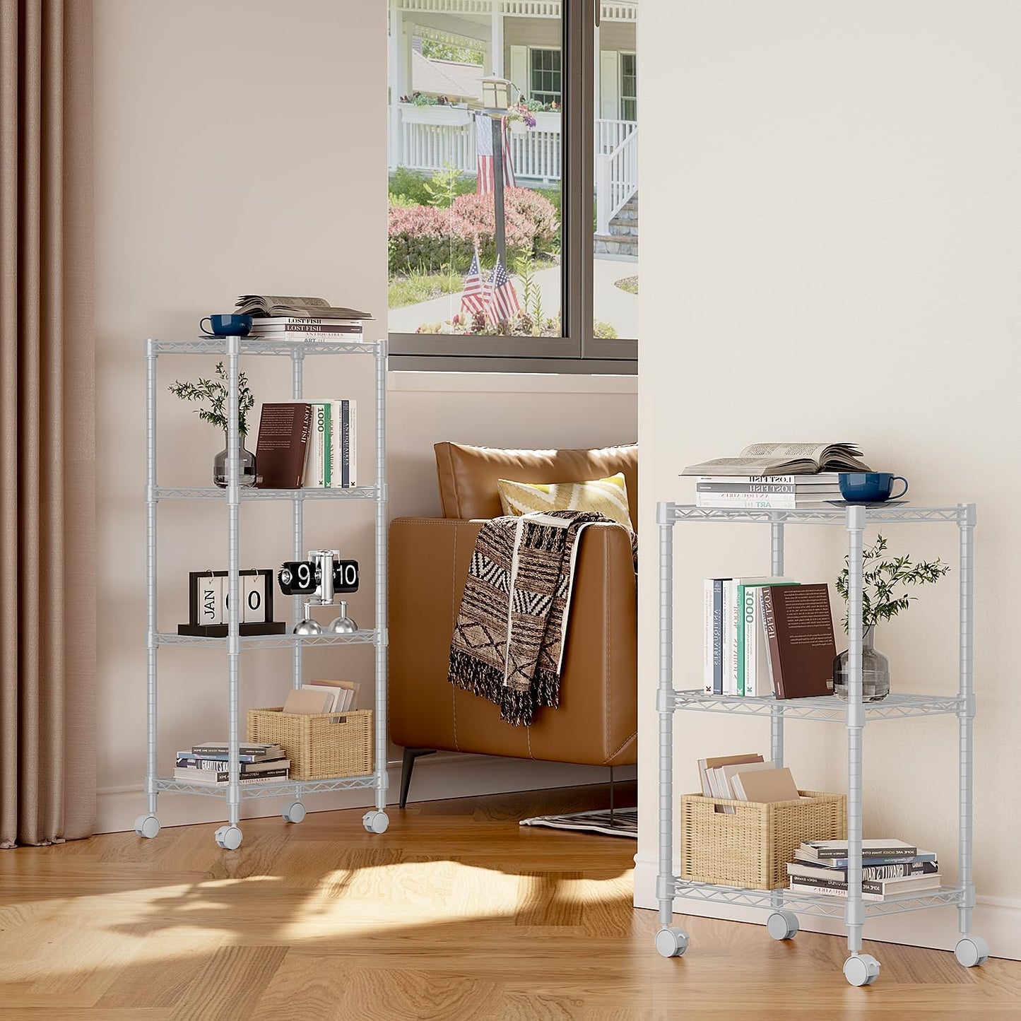 3 Tier Shelf Metal Storage Shelves Wire Rack Closet Organizers with Wheel for Garage Kitchen Bathroom Laundry White 11.8" D x 17.7" W x 29.8" H