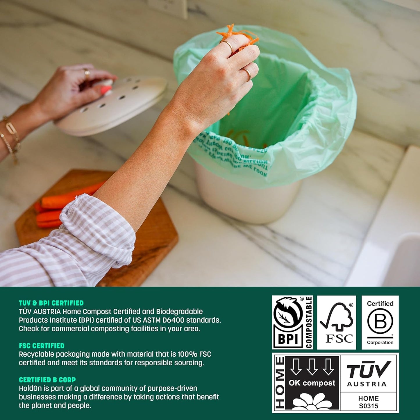 HoldOn Zipseal Sandwich Bags – Compostable, PFOA-Free, BPA-Free, Food-Safe Zip Seal Food Storage Bags With Secure Seal for Home & Travel, Freezer-safe (2-Pack, 200 bags total)