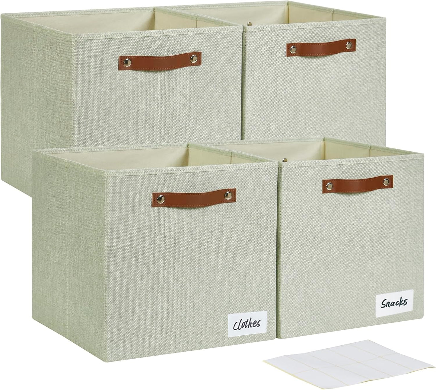 Collapsible Fabric Storage Cube Bins with 2 Reinforced PU Handles, Foldable Storage Organizer Baskets for Closet, Shelves, Living Room | 13"x13"x13", 4 Pack, Sage Green