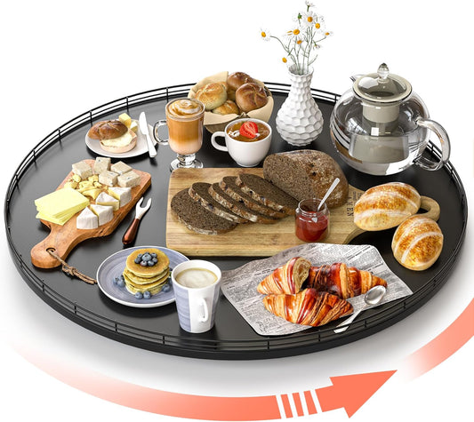 24" Oak Wooden Lazy Susan Turntable for Dining Table, Extra Large Round Lazy Susans Organizer for Kitchen Countertop Charcuterie Boards Cheese Board Organization and Storage Black Home Decor