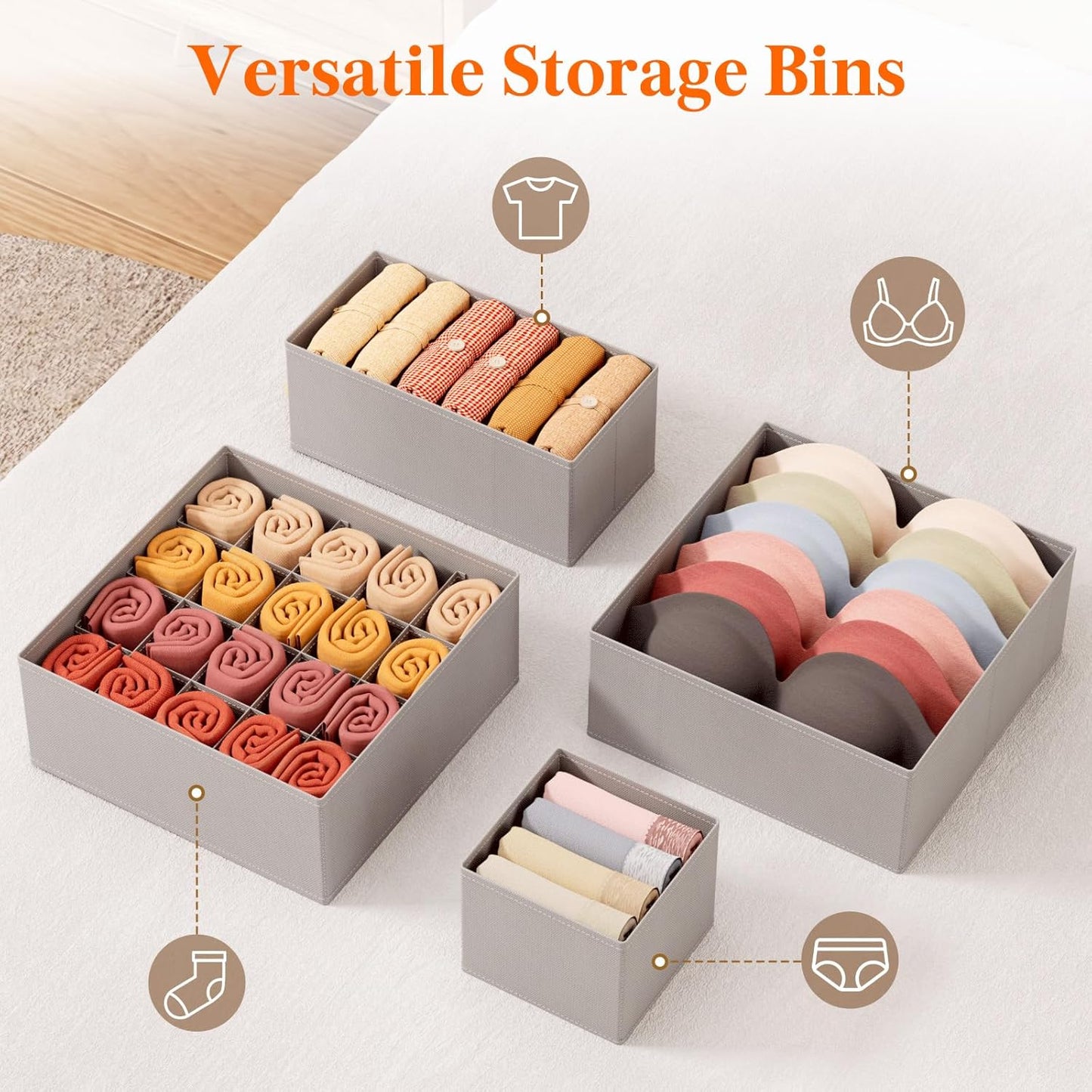 Lifewit Underwear Drawer Organizer for Closet 12 Pack, 3 Sizes Dresser Organizer Dividers, Deep Fabric Foldable Drawer Storage Organizer Bins for Clothes, Sock, Bra, Lingerie, Undies