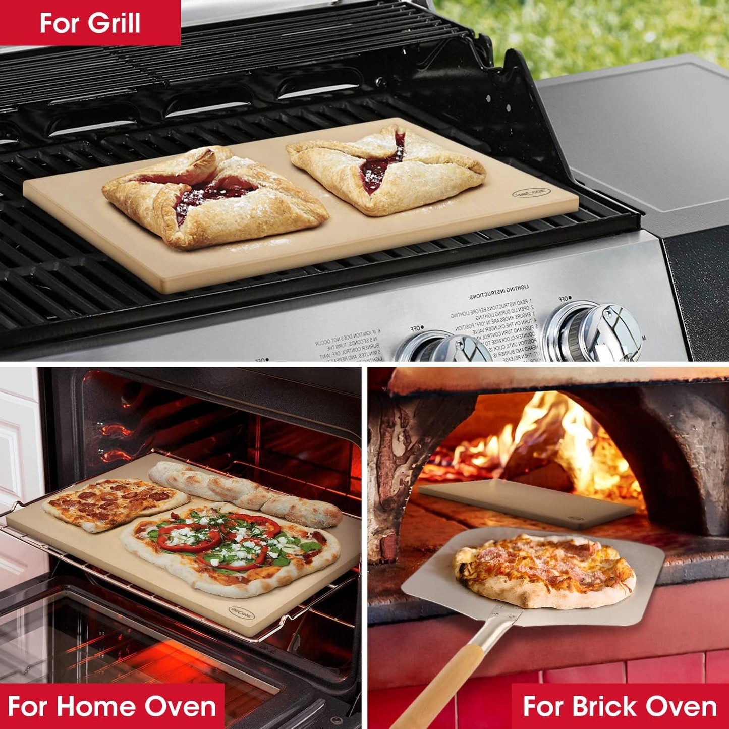 Unicook Extra Large Pizza Stone 24" x 12" x 0.6" for 36"/48" Ovens, Rectangular Baking Stone, Ideal for Baking Crispy Pizzas, Bread and Cookies, Weighs 12 lbs, Does Not Fit 30" Compact Ovens