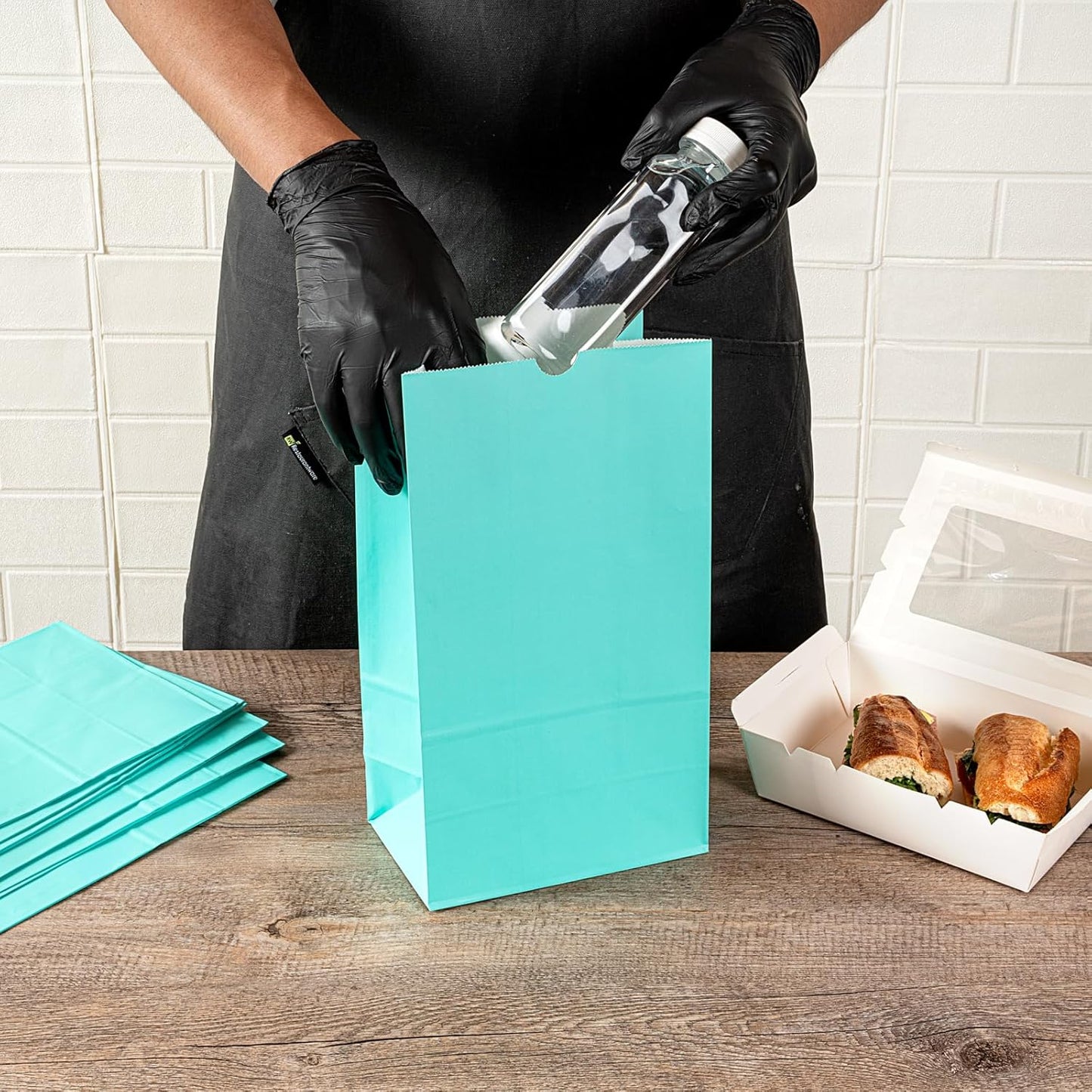 Restaurantware Bag Tek 12 LB Disposable Lunch Bags 100 Sturdy Take Out Bags - Flat Bottom Great For Restaurants Cafes And Bakeries Turquoise Paper Popcorn Bags Versatile For Grocery And More