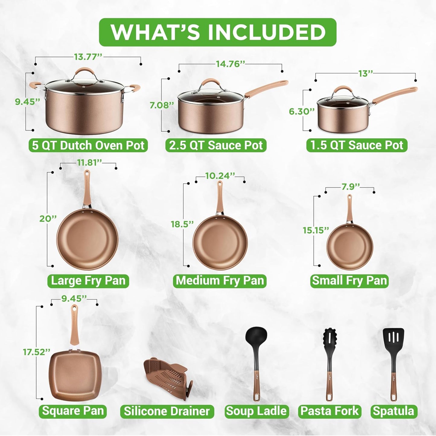 20-Piece Nonstick Kitchen Cookware Set - PTFE/PFOA/PFOS-Free Heat Resistant Lacquer Kitchen Ware Pots Baking Pan Set w/ Saucepan, Frying Pans, Cooking Pots, Oven Pot, Lids, Utensil - NutriChef NCCW20S