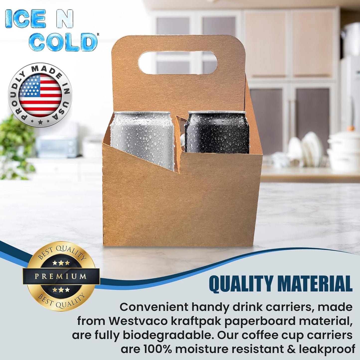 4 Cup Drink Carrier with Handle | Kraft Paperboard Holder Disposable for Hot or Cold Drinks Food Delivery Services, Uber Eats, Door Dash (10)
