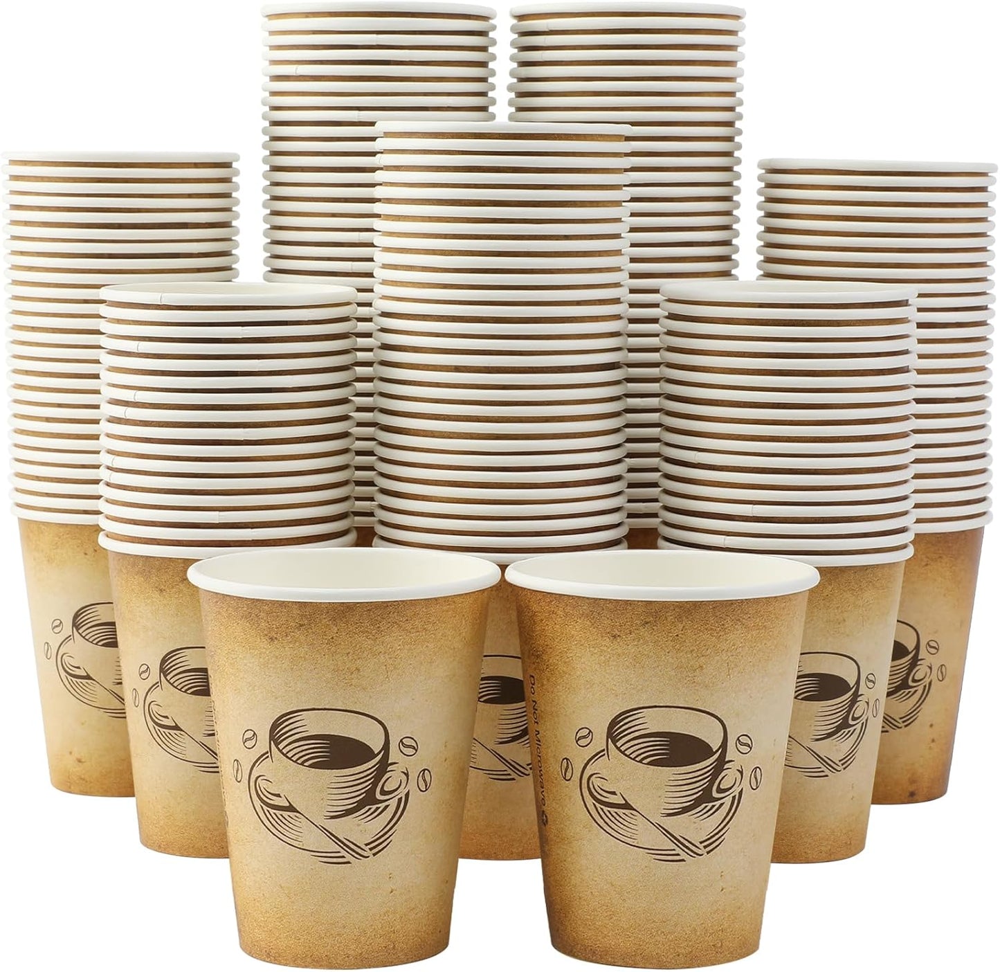300 Pack 12oz Paper Coffee Cups, Hot/Cold Beverage 12oz Disposable Coffee Cups, Retro Design, Leak-Proof, Hot or Cold Drink, Cocoa, Chocolate, Coffee Bar Supplies