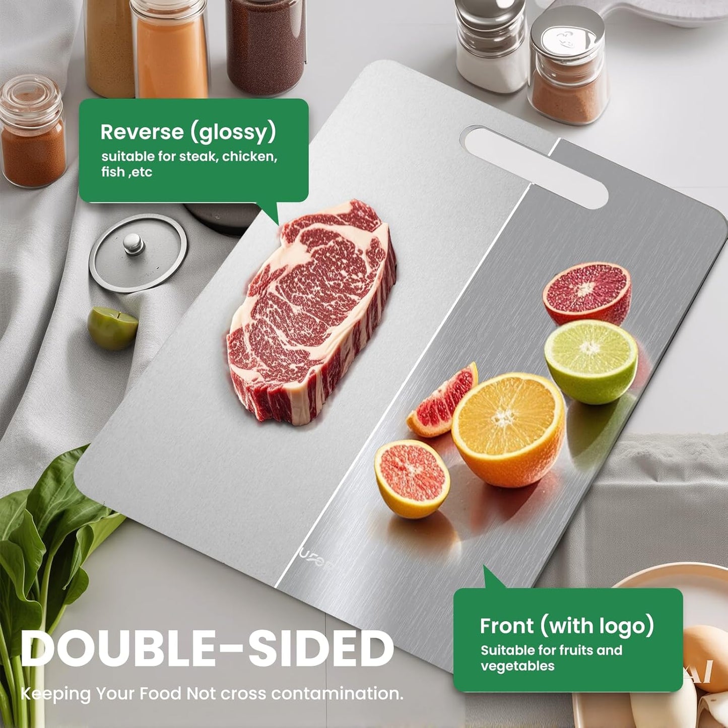 2 Pack Titanium Cutting Board - 100% Pure Titanium Cutting Boards For Kitche,Easy to clean, Double-sided food-grade Cutting Board For Cutting Meats, Fruits And Vegetables,15 * 11