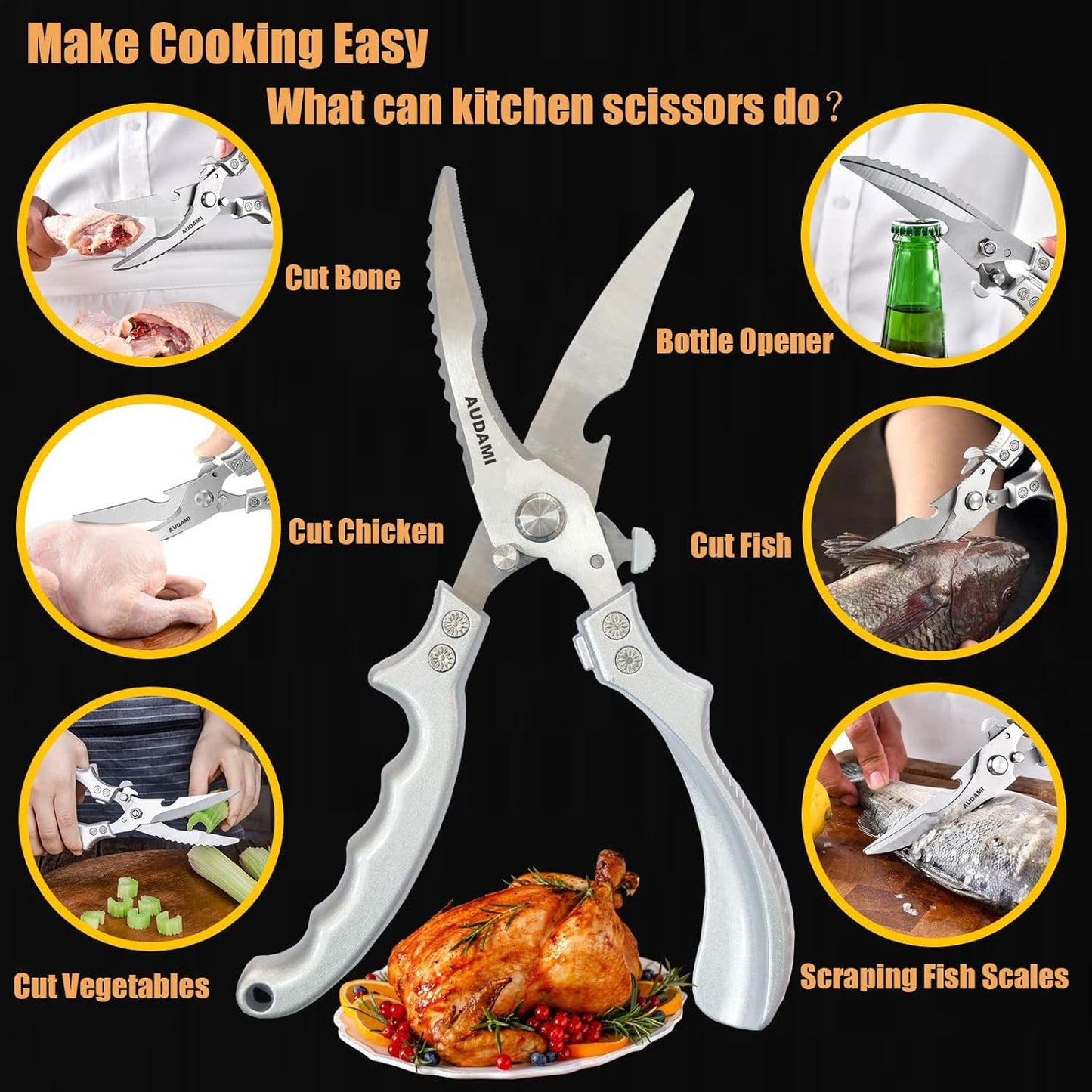 2-Piece Kitchen Shears Set, Heavy Duty Professional Poultry Meat Scissors,Multi-Purpose Stainless Steel, Dishwasher Safe